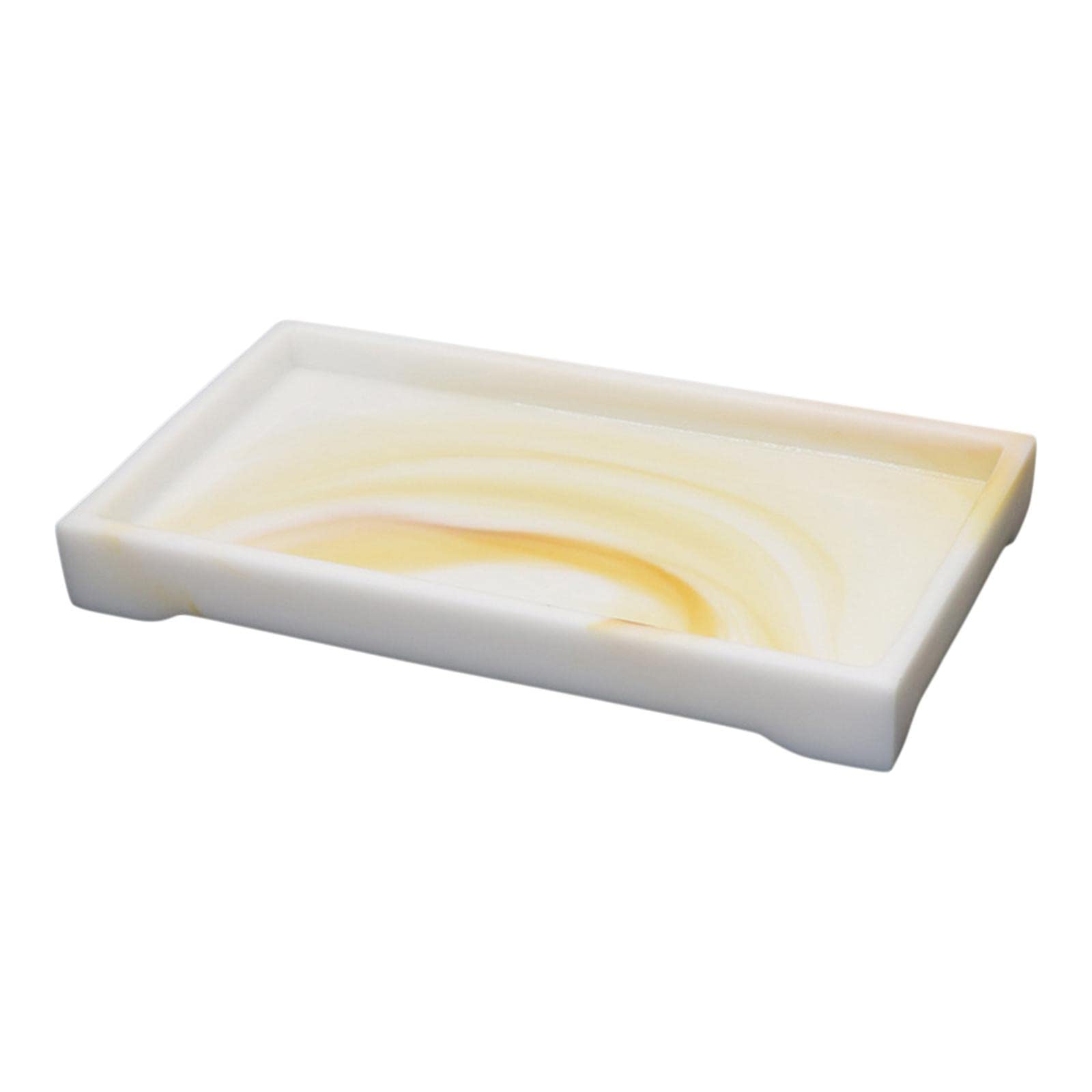 Fenteer Vanity Tray - Elegant Perfume & Jewelry Organizer for Bathroom Countertop, Toilet Tank, or Dresser - Perfect for Storing Rings, Earrings, Bracelets & Cosmetics - White & Yellow Decorative Serving Tray for Bathroom, Bedroom & Kitchen Decor