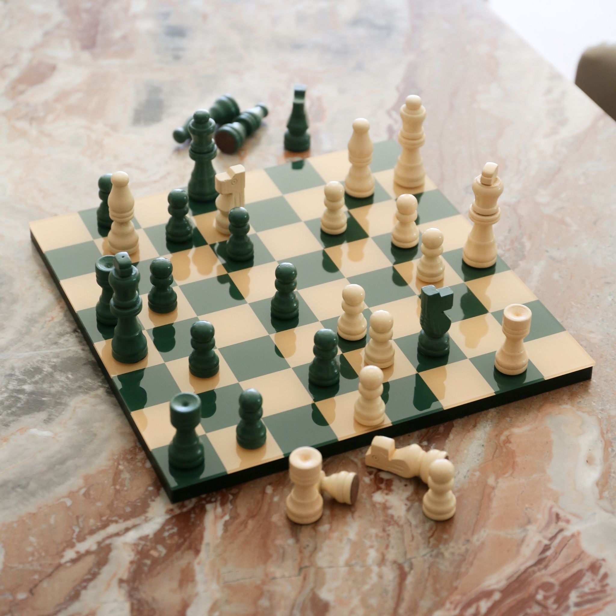 PRINTWORKS Classic Board Games Chess Set - Green Chess Board for Adults & Kids - Perfect for Family Game Nights, Strategy Play & Home Decor