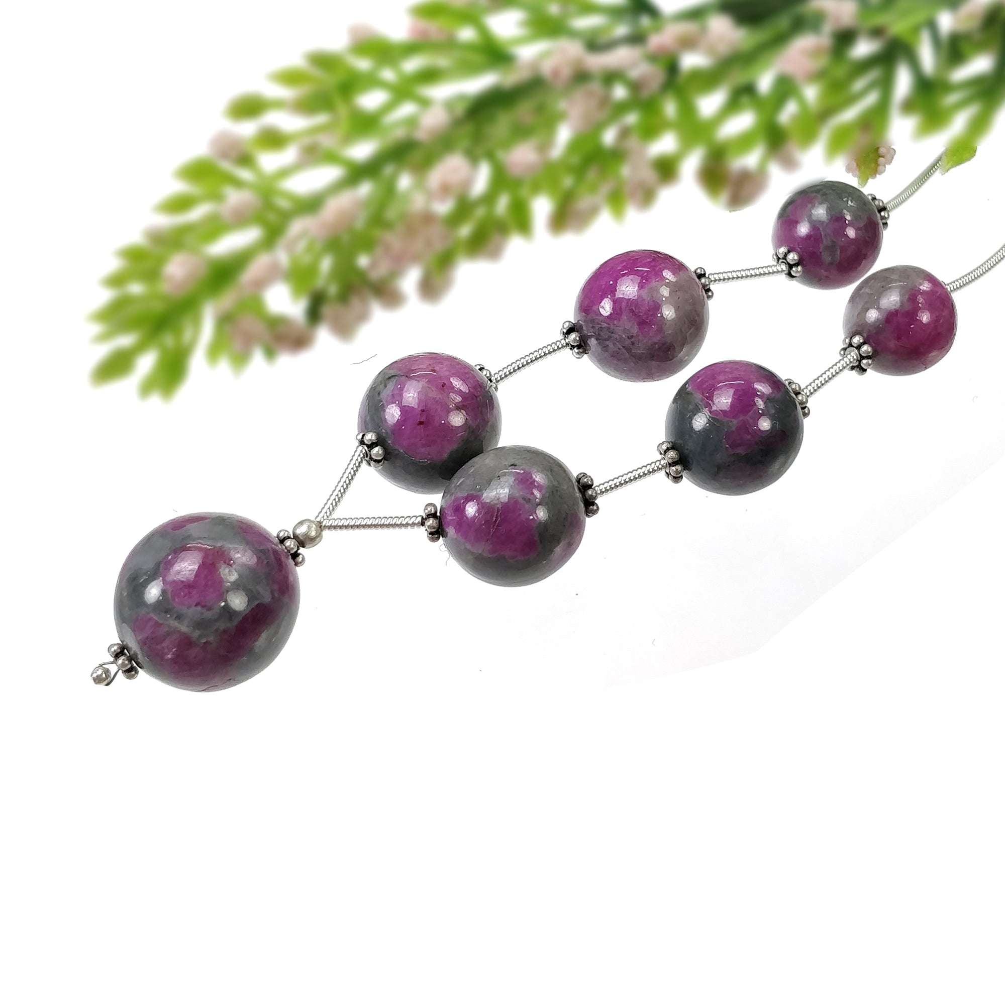 Natural Untreated Ruby Gemstone Loose Beads - 130.45cts Bi-Color Zoisite Ruby Balls (10.5mm-15.5mm) for Jewelry Making, DIY Crafts & Healing Crystal Collections