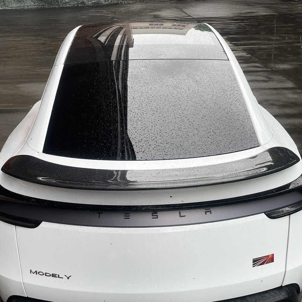 2025+ Tesla Model Y Juniper Carbon Fiber V Style Rear Wing Spoiler - High Performance Aerodynamic Body Kit Upgrade for Enhanced Stability & Style | Perfect for Racing, Car Shows & Street Performance