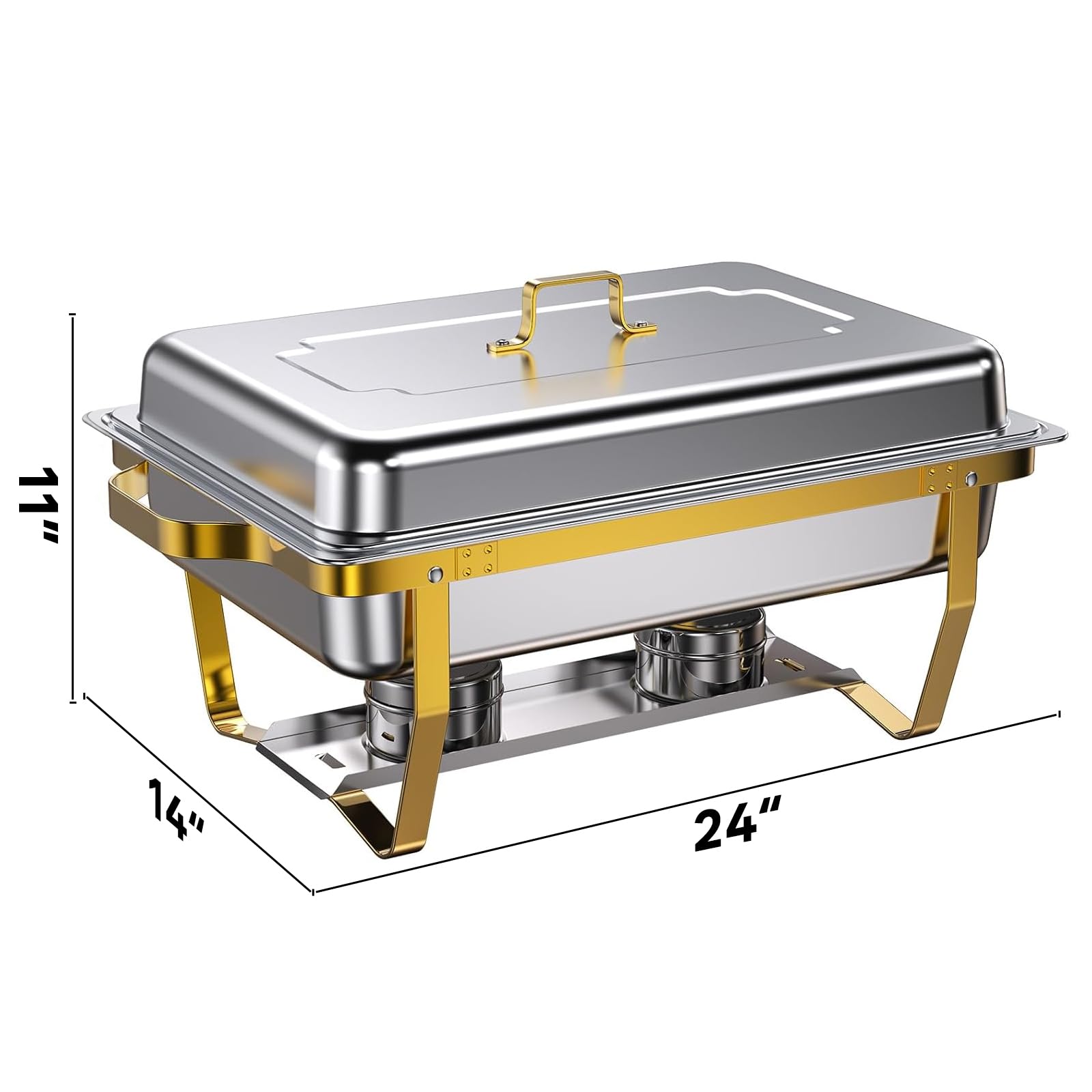4-Pack Stainless Steel Buffet Chafing Dishes Set - 8QT Elegant & Sturdy Food Warmers for Catering, Weddings, Parties (Gold & Silver) - Keep Meals Hot at Events, Banquets & Buffet Serving