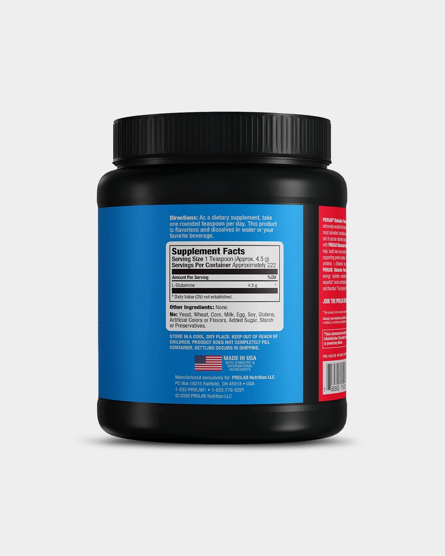 Prolab Nutrition Glutamine Powder - 1000mg per Serving for Muscle Recovery & Immune Support - Ideal for Athletes, Bodybuilders & Fitness Enthusiasts - Post-Workout & Training Supplement