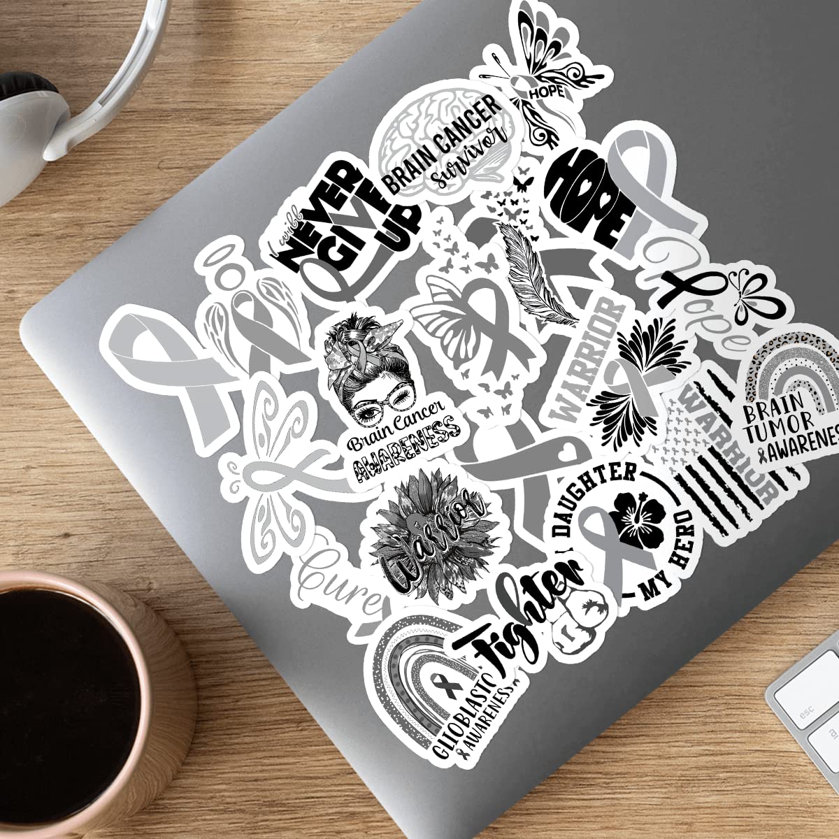 UNILYLY 20PCS Brain Tumor Awareness Car Stickers - Waterproof Vinyl Decals for Vehicles & Bikes - Support Cancer Survivors
