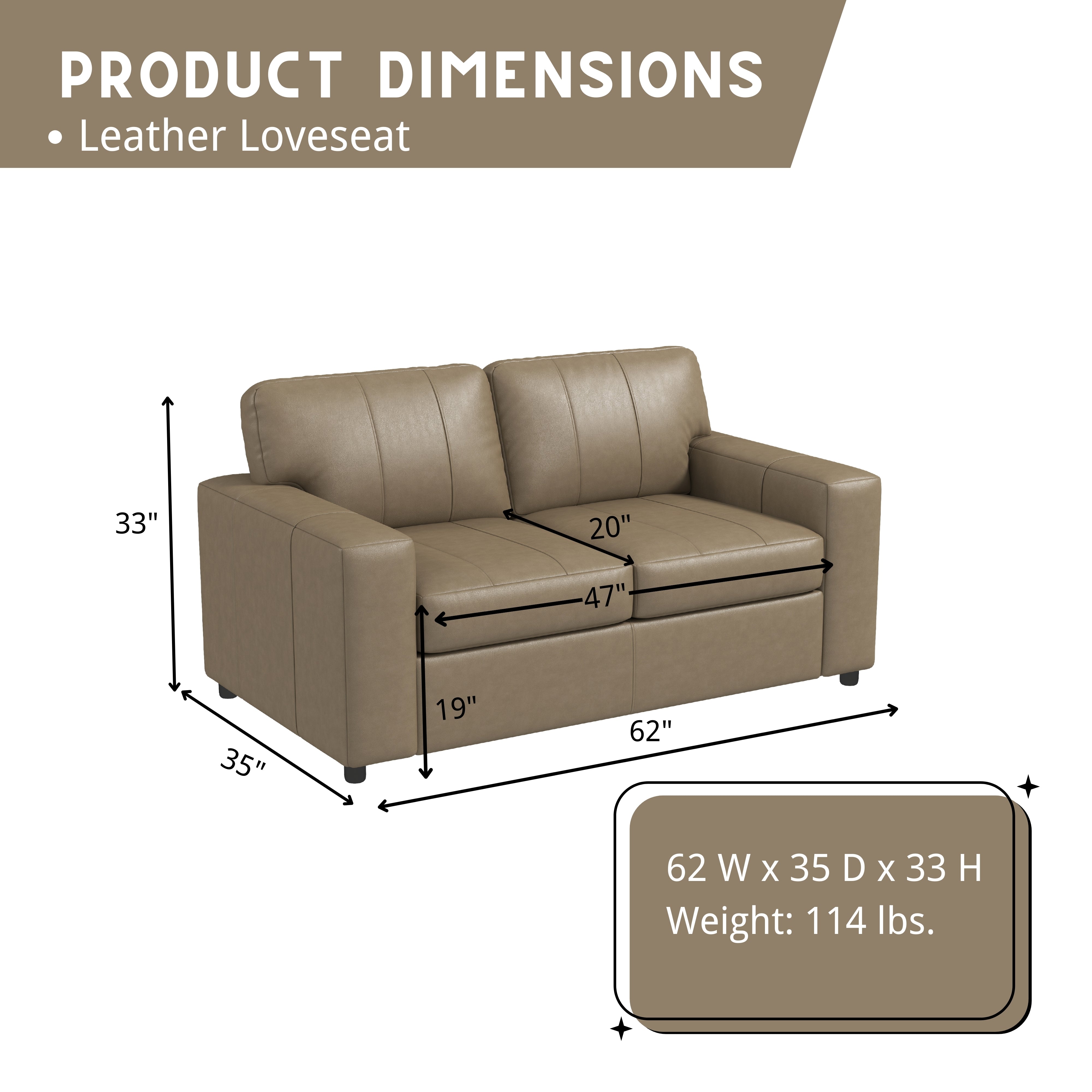Roundhill Furniture Sakan Genuine Leather Upholstered Loveseat Sofa - Modern Two-Seater for Living Room, Lounge & Office
