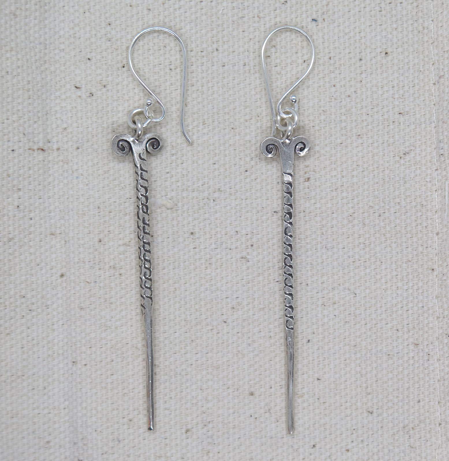 Handmade Sterling Silver Needle Spike Long Dangle Earrings with Tribal Thorn & Ethnic Motifs - Perfect for Boho Fashion, Festival Jewelry & Unique Gift Ideas