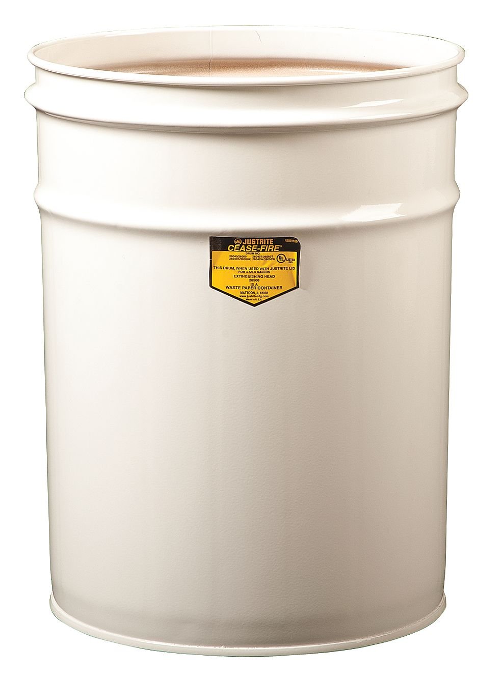 Justrite 26050W 6-Gallon White Steel Fire Safety Drum | 11-3/4