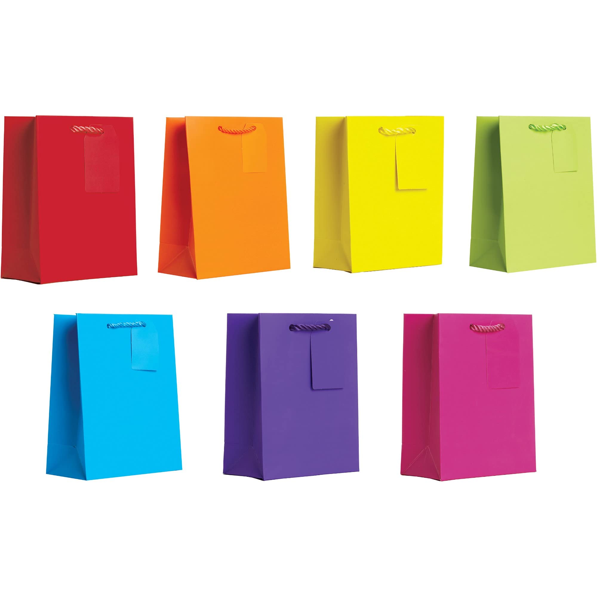 Jillson Roberts 7-Pack Rainbow Solid Paper Gift Bags - Perfect for Easter, Mother's Day, Birthdays, Bridal & Baby Showers | Medium Size All-Occasion Party Favor Bags for Gifts, Treats & Celebrations