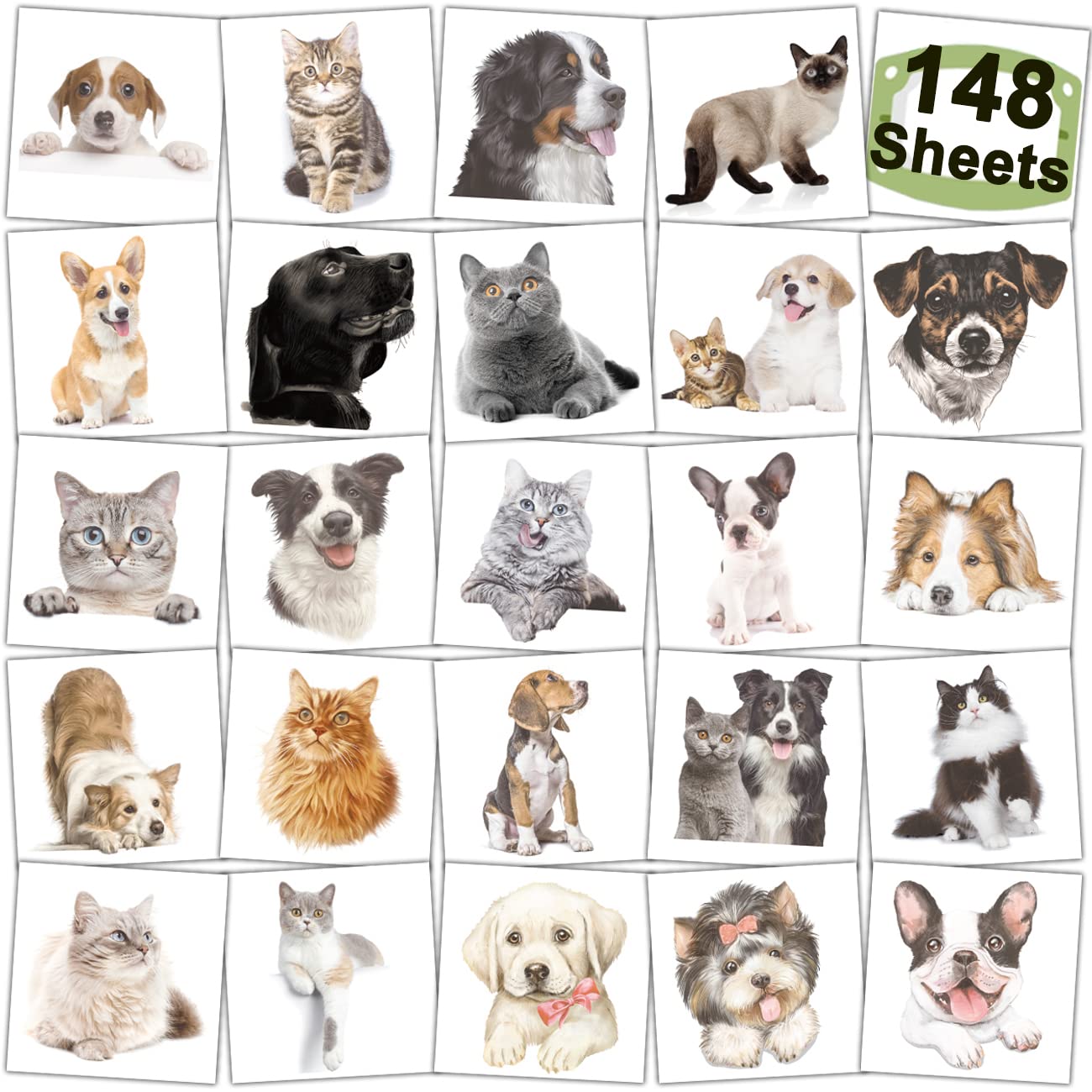 148 PCS 3D Dog & Cat Temporary Tattoos for Kids - Puppy Kitten Animal Tattoos for Boys Girls Birthday Party Favors, Goodie Bag Fillers - Perfect for Pet Theme Parties, School Events & Halloween Costumes