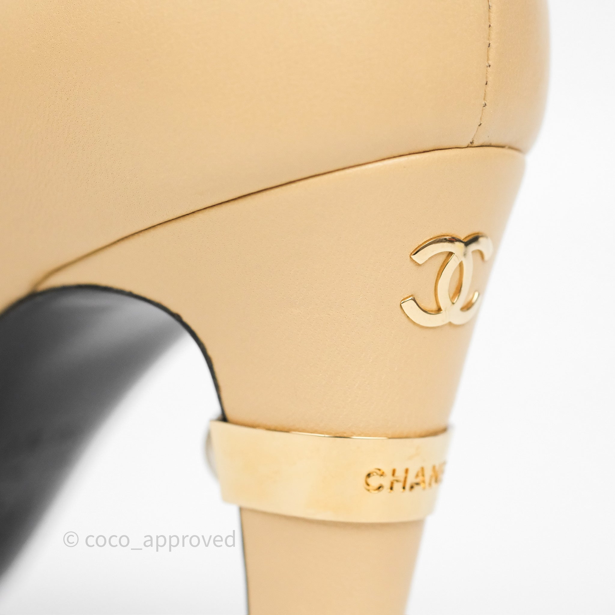 Chanel Beige Pointed Toe Black Pumps with Pearl Accent - Size 36.5C (US 6.5) - Luxury High Heels for Women, Perfect for Weddings, Parties & Formal Events