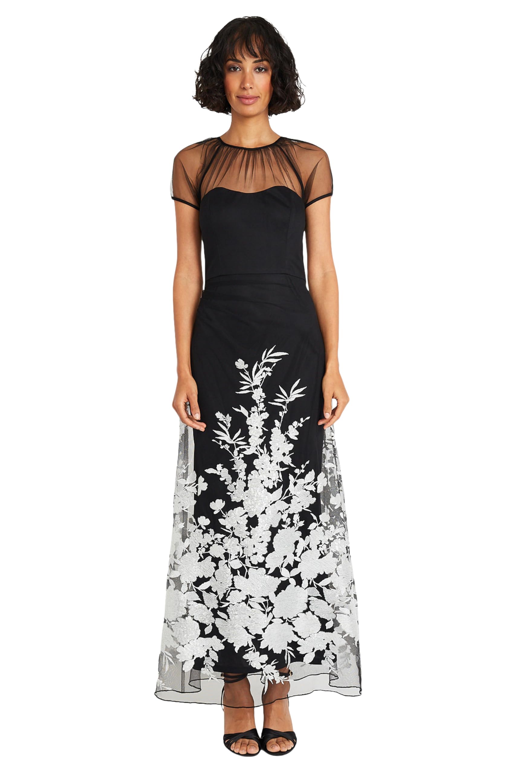 Maggy London Elegant Long Illusion Sweetheart Neckline Formal Dress for Women | Wedding Guest, Prom, Evening Gala & Special Occasion Attire