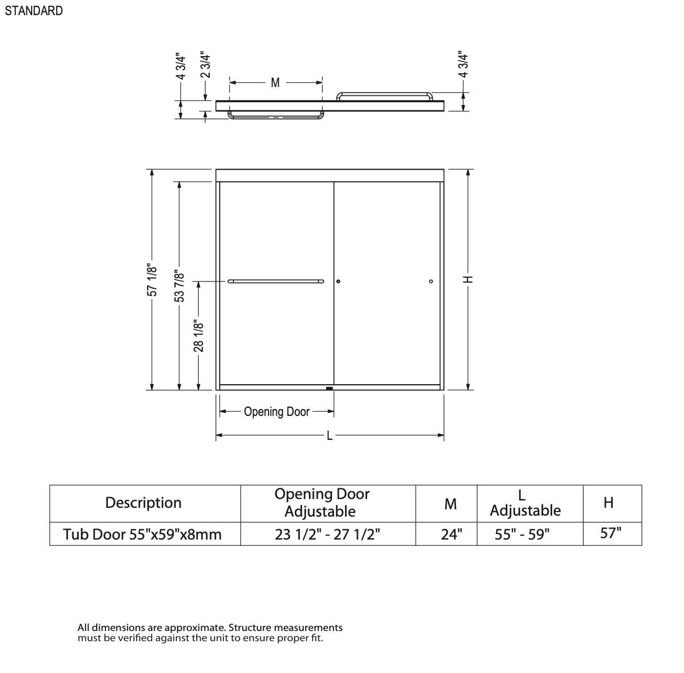 Chrome 8mm Semi-Frameless Sliding Shower Door with Clear Glass - Fits 55-59