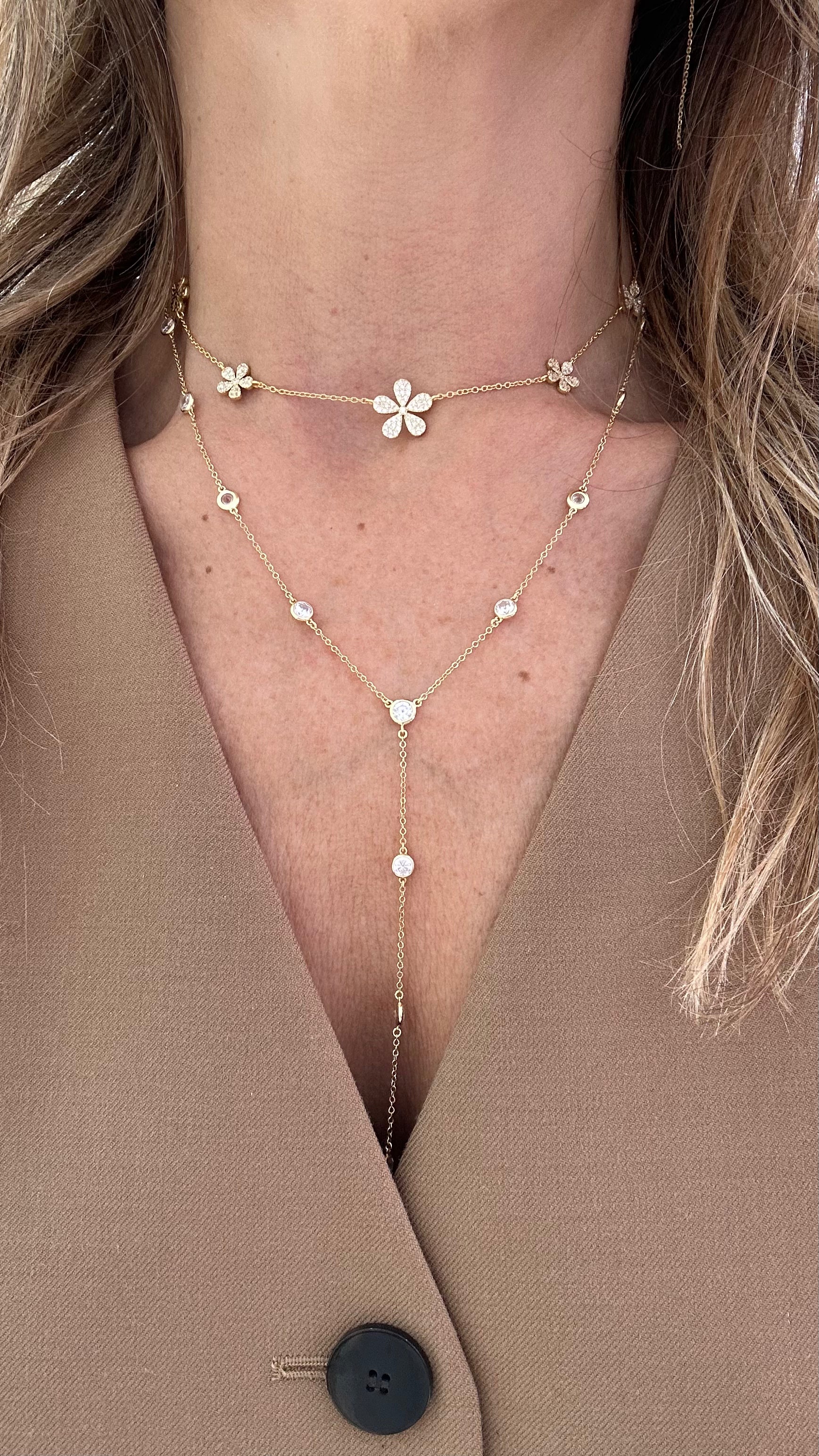 PAVÈ Flower Station Necklace - Elegant Floral Pendant Jewelry for Women | Perfect for Weddings, Anniversaries & Special Occasions