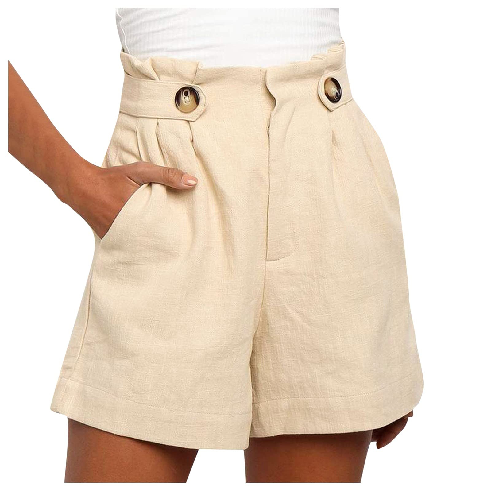 Fullfun 2019 Women's Casual Summer Shorts with Button & Pockets - White Fit and Flare Shorts for Women | Perfect for Beach, Vacation & Everyday Wear
