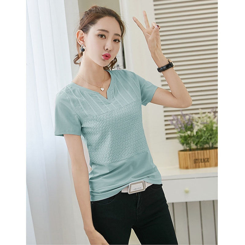 Women's Cotton Embroidered T-Shirt - Casual Short Sleeve Top for Summer Outfits, Streetwear & Everyday Wear