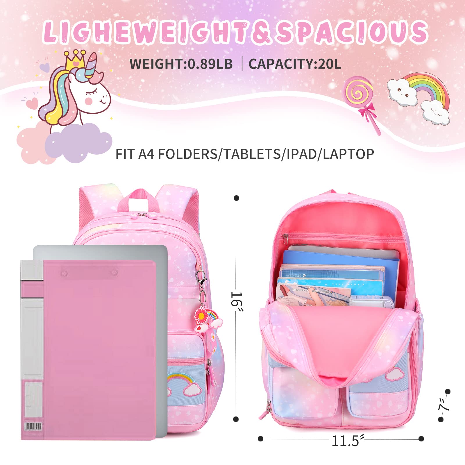 **Cute Galaxy Pink Backpack Set for Girls - 18 Inch School Bag with Lunch Box & Pencil Case - Perfect for Elementary, Middle & High School Students - Ideal for Daily School Use, Travel & Outdoor Activities**