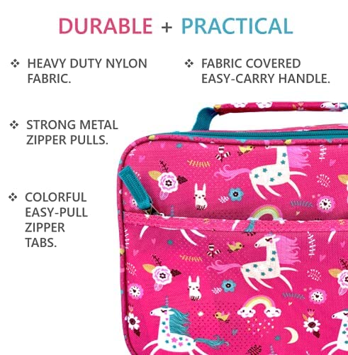 Kinsho Insulated Lunch Bag with Water Bottle & Ice Pack Set - Cute Pink Unicorn Lunch Box for Girls, School, Toddler Daycare - Perfect for Kids Lunches, Snacks & Picnics