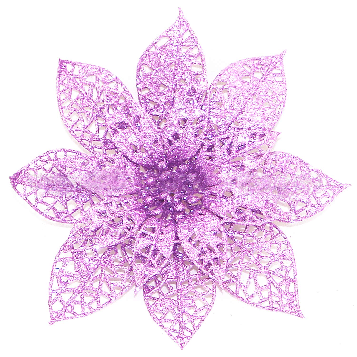 24 Pack Purple Glitter Poinsettia Flower Picks - 5.9