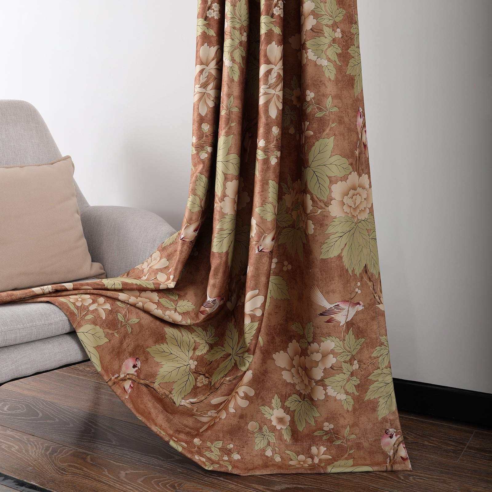VOGOL 106 Inch Thermal Insulated Floral Print Curtains - Blackout Window Drapes for Bedroom & Living Room (2 Panels) | Perfect for Sliding Doors & Large Windows - Creates Cozy & Elegant Atmosphere