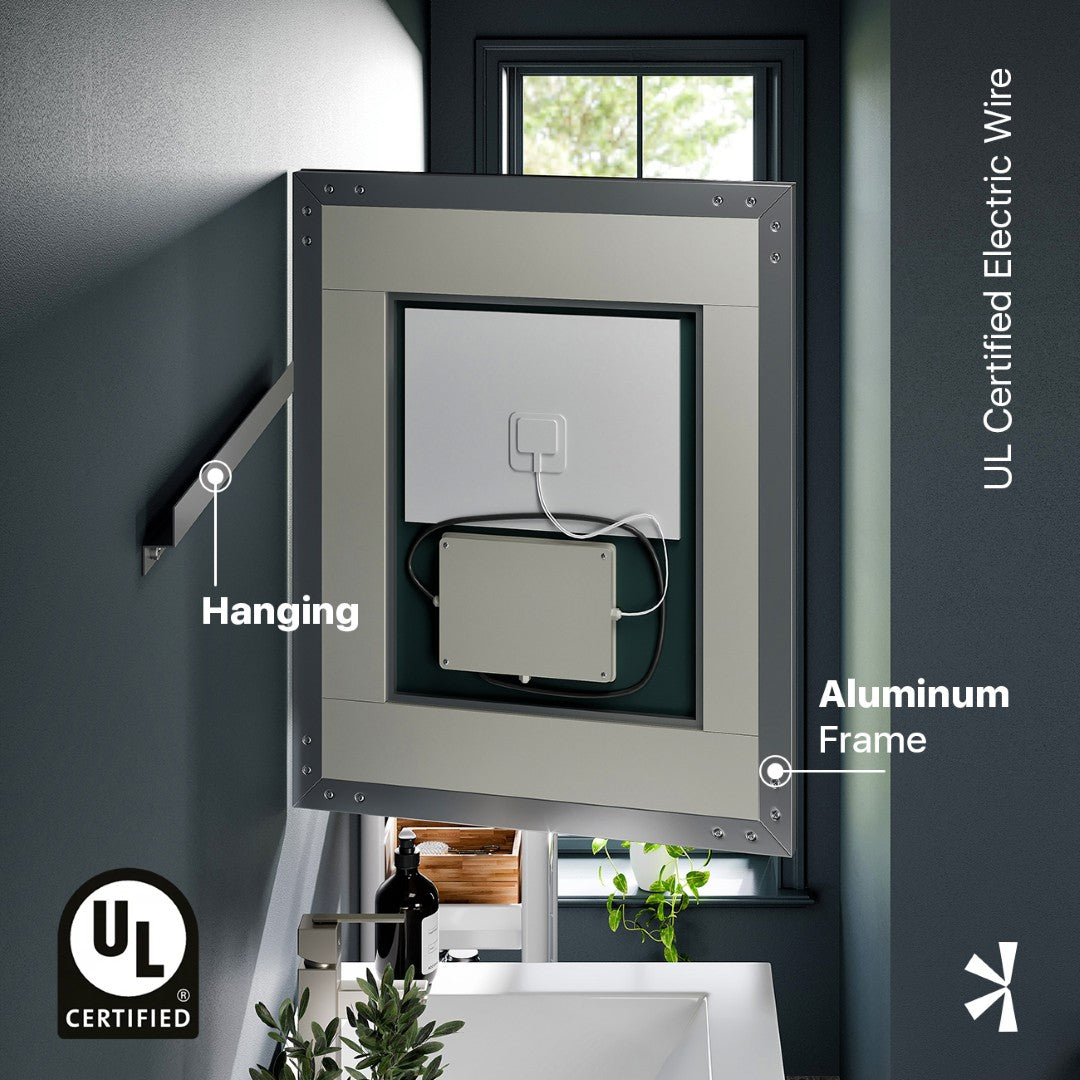 Eviva Illuminate 30x30 Inch Square Chrome Aluminum Framed Wall Mirror - Perfect for Bathroom Vanity, Bedroom Decor & Entryway