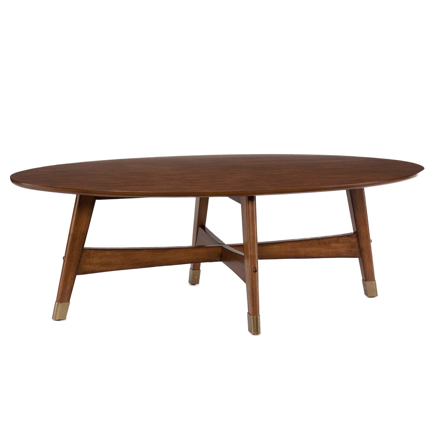 SEI Furniture Rhoda Oval Coffee Table - Dark Sienna & Antique Brass Finish | Modern Living Room Center Table for Small Spaces | Perfect for Home Decor, Coffee Table Books & Living Room Accent