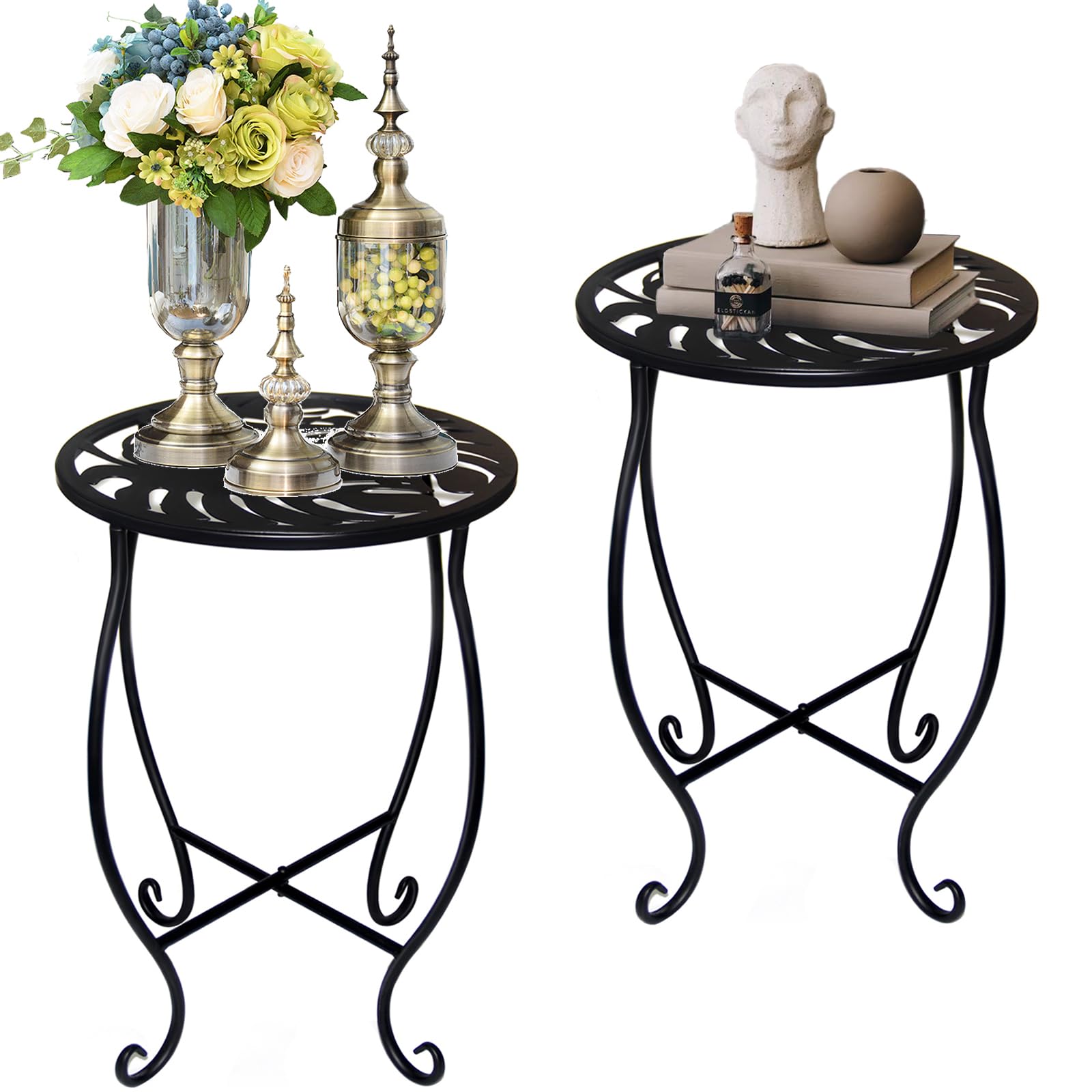 2 Pack Small Metal Side Tables for Indoor & Outdoor Use - Weather Resistant Round End Table for Patio, Yard, Porch, Balcony, Garden & Bedside - Perfect as Pool Chair Side Table (Black) | Compact Space Solution for Home Decor