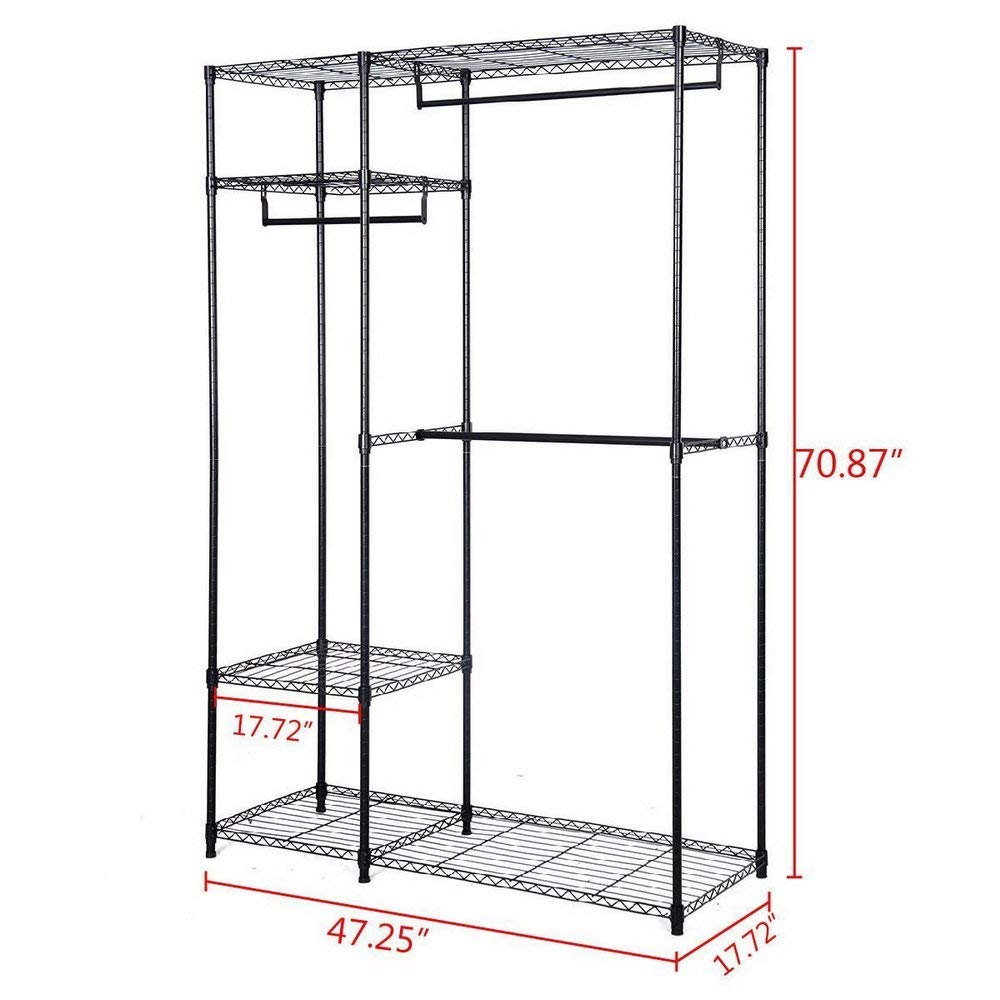 Heavy Duty 4-Tier Garment Rack with 3 Hanging Rods - Freestanding Closet Storage Organizer, Metal Clothes Rack for Bedroom, Laundry Room or Retail Store - Max Load 396.9 lbs, Black - Perfect for Home Organization and Commercial Clothing Display