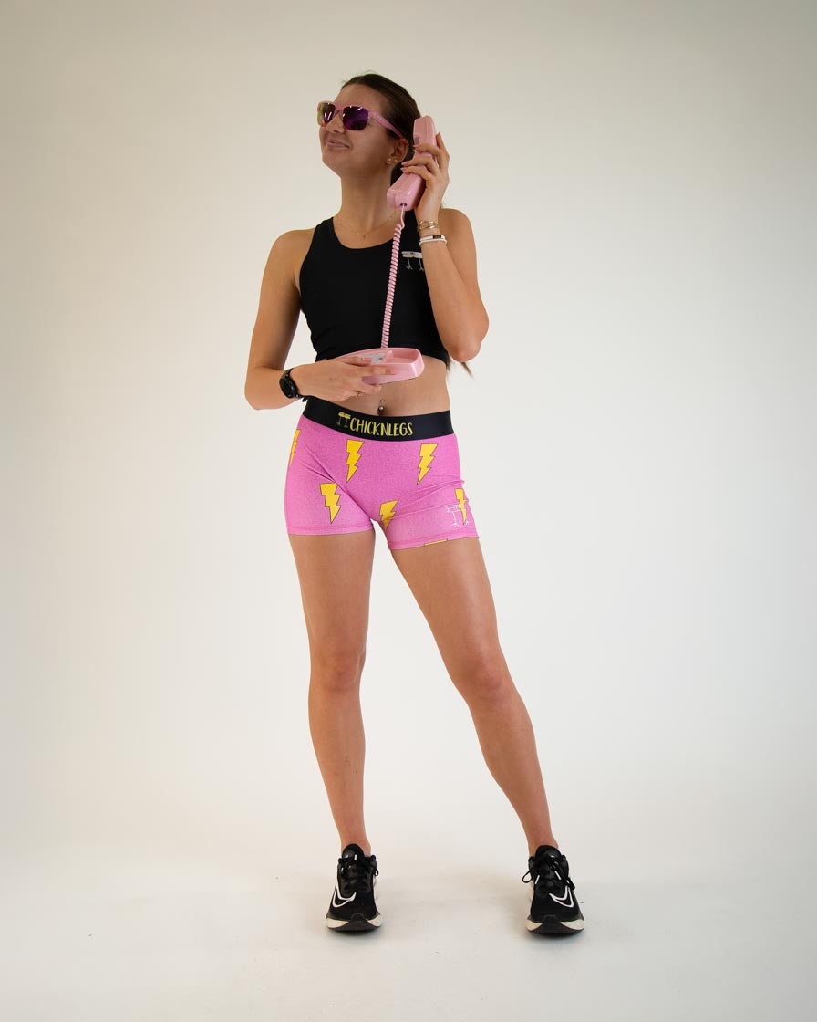 Women's Pink Bolts 3 High-Performance Compression Running Shorts - Moisture-Wicking & Breathable for Workouts, Racing & Gym Training
