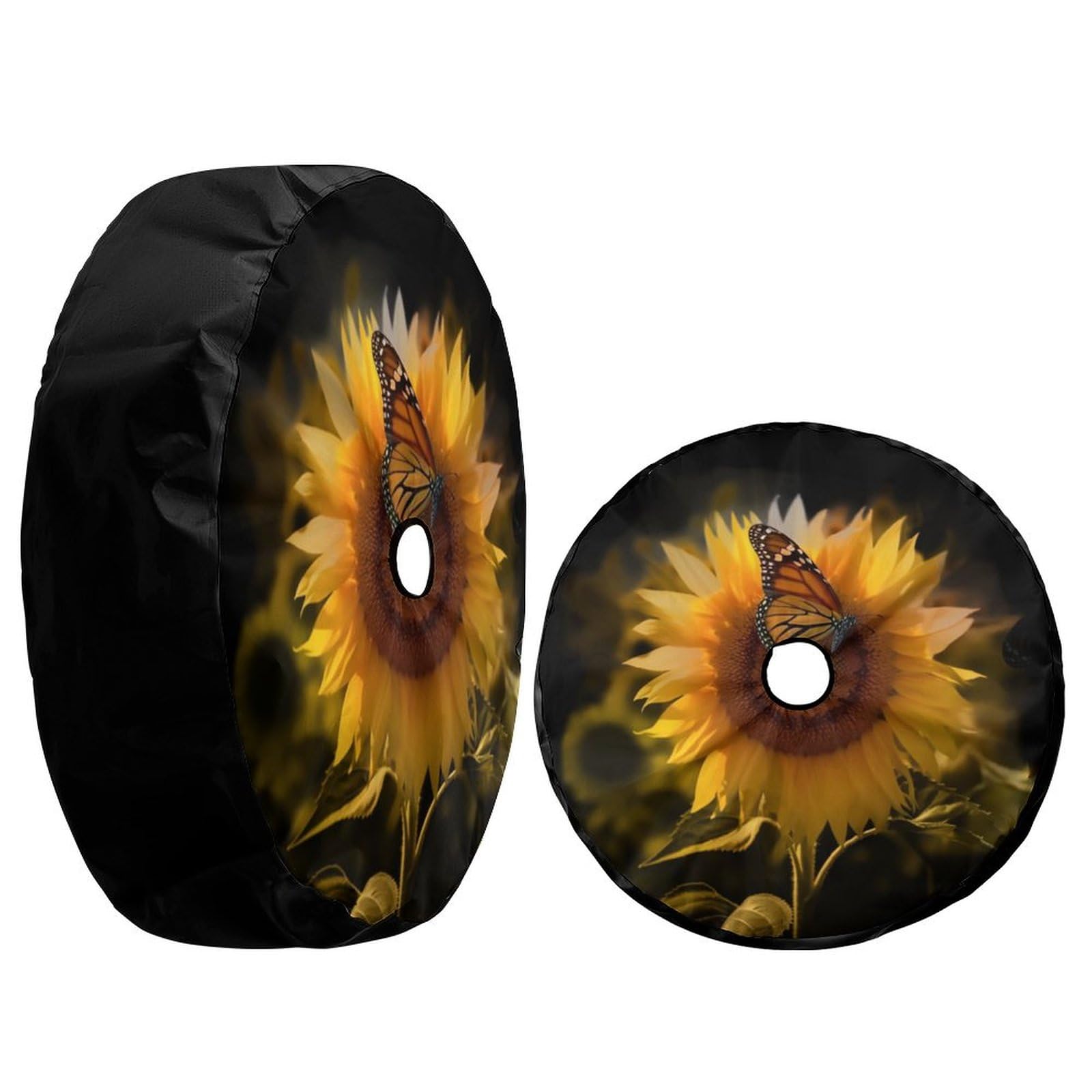 Foruidea Butterfly & Sunflower Spare Tire Cover - 'She is Sunshine' Design with Backup Camera Hole | Fits 16