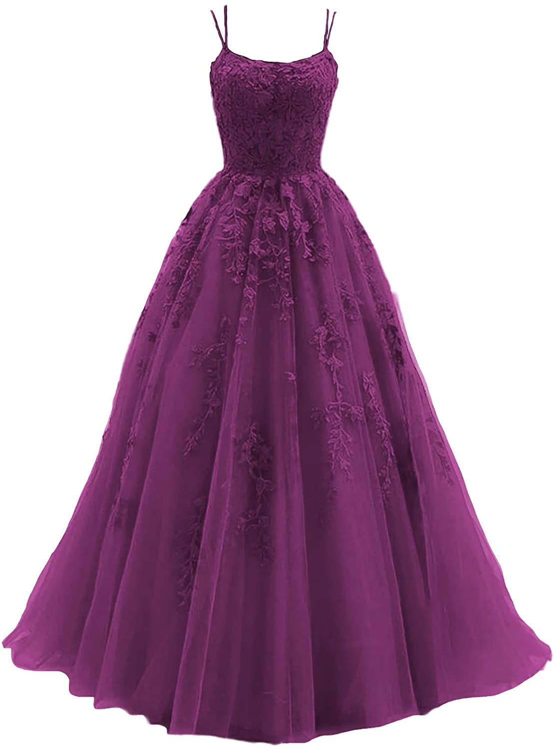 Elegant Spaghetti Strap Ball Gown Prom Dress with Tulle & Lace Appliques - Women's Long Quinceanera Gown for Homecoming, Wedding, and Special Occasions