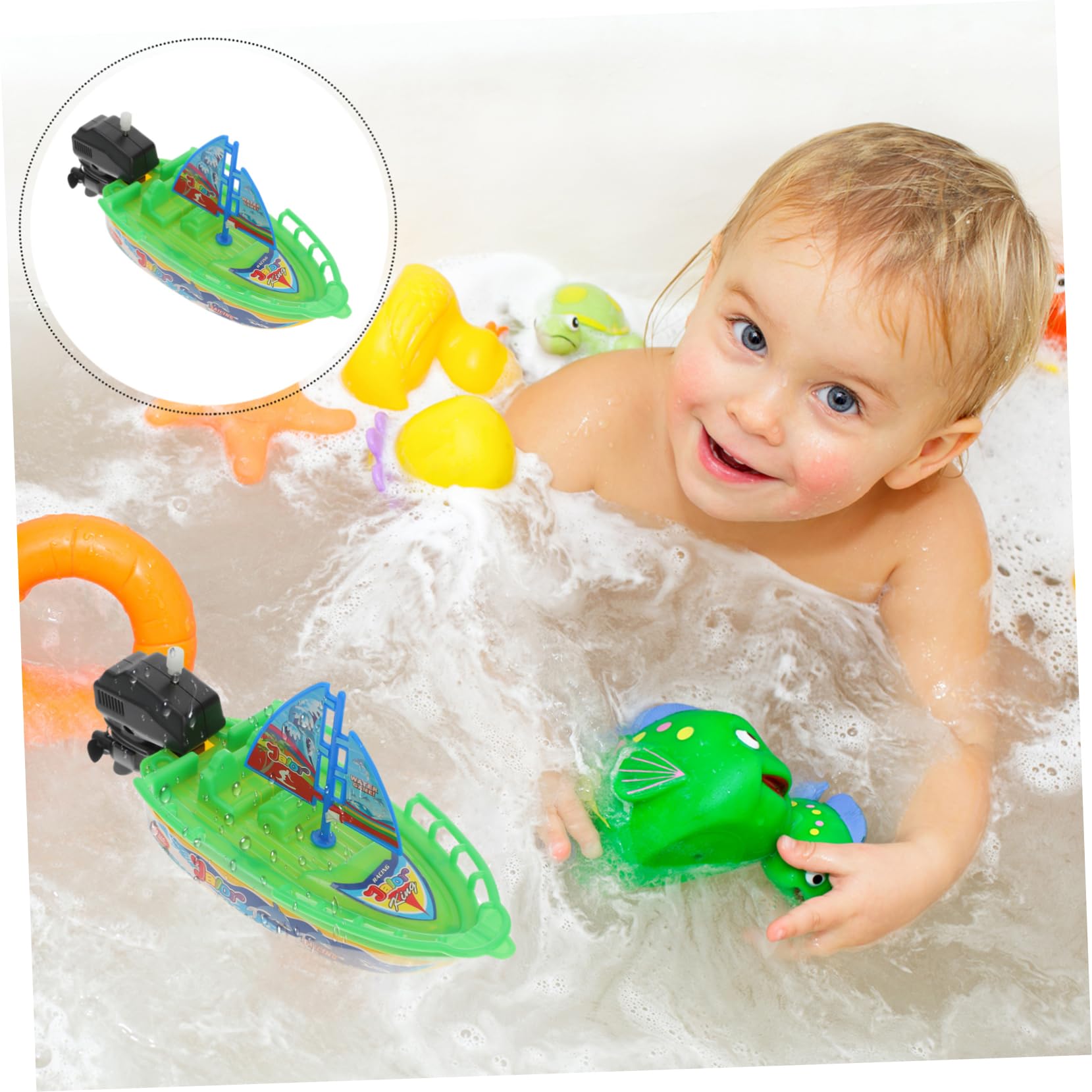 HAWILLOSCH 4-Piece Wind-Up Bathtub Boat Toy Set - Yellow Clockwork Bath Toys for Kids | Fun Water Play & Bathtime Games