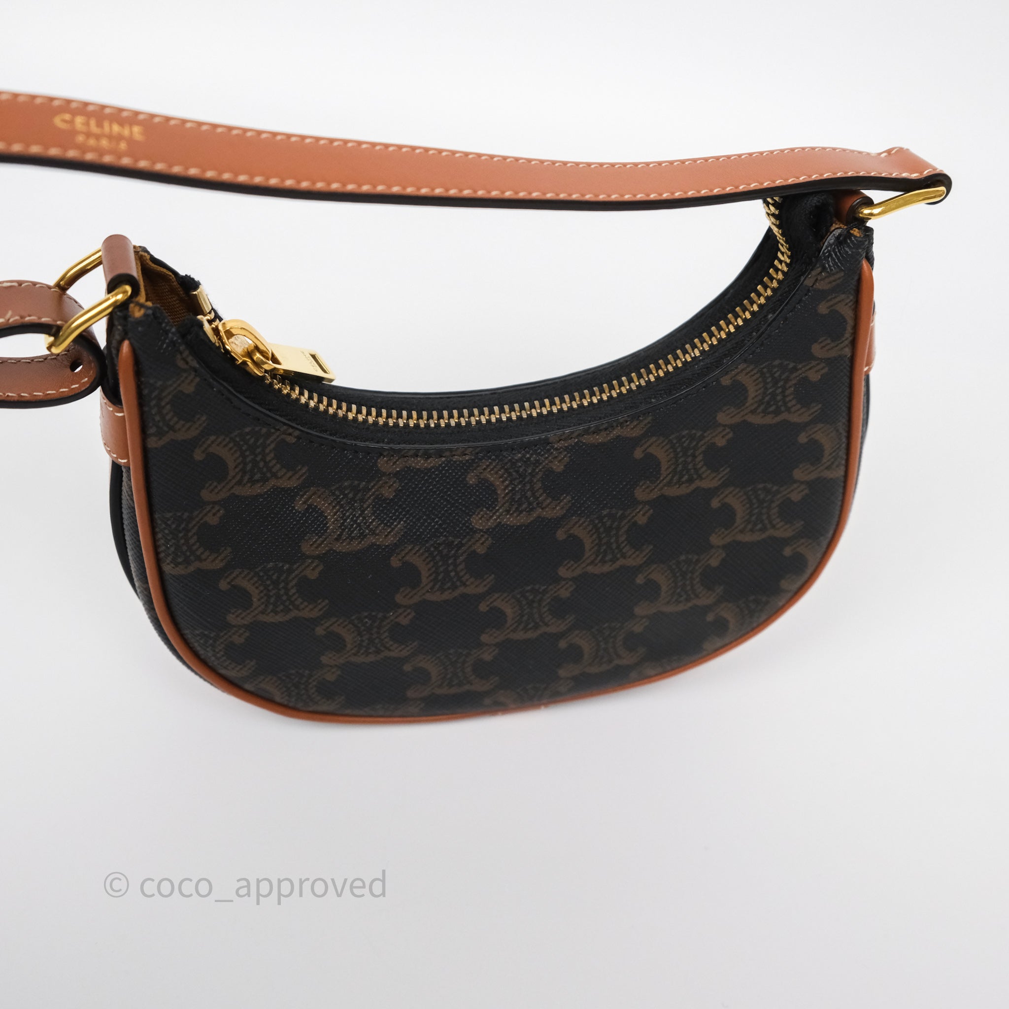 Celine Mini Ava Bag in Triomphe Canvas & Calfskin Leather - Tan Crossbody Purse for Women | Perfect for Everyday Use, Work & Travel