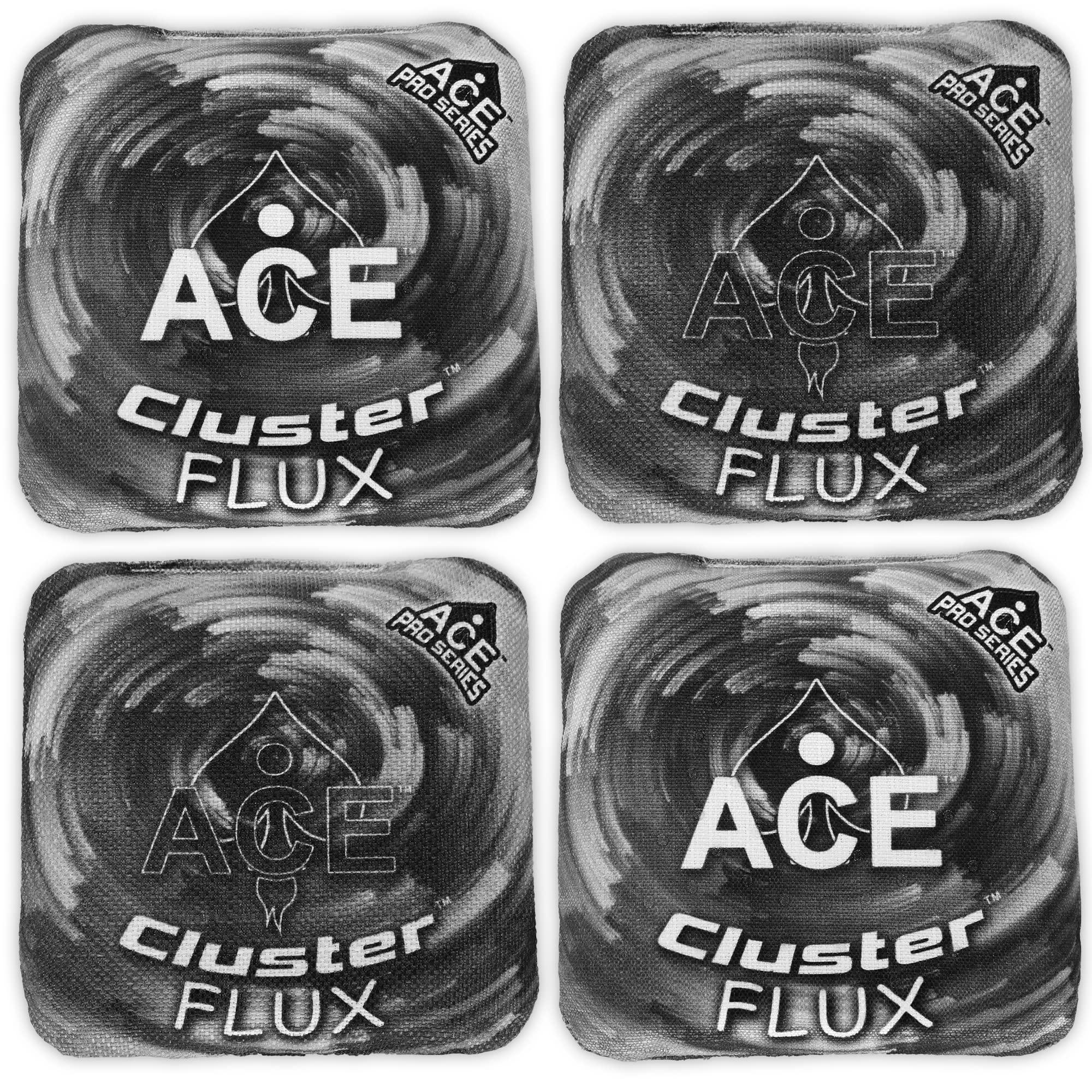 Premium Cluster Flux Cornhole Bags - Silver Set of 4 | ACE Pro Stamped Professional Bean Bags | Advanced Cluster Pad Technology & Dual-Sided All-Weather Slick Stick Surface | Perfect for Backyard Games, Tailgating, and Competitive Cornhole Tournaments