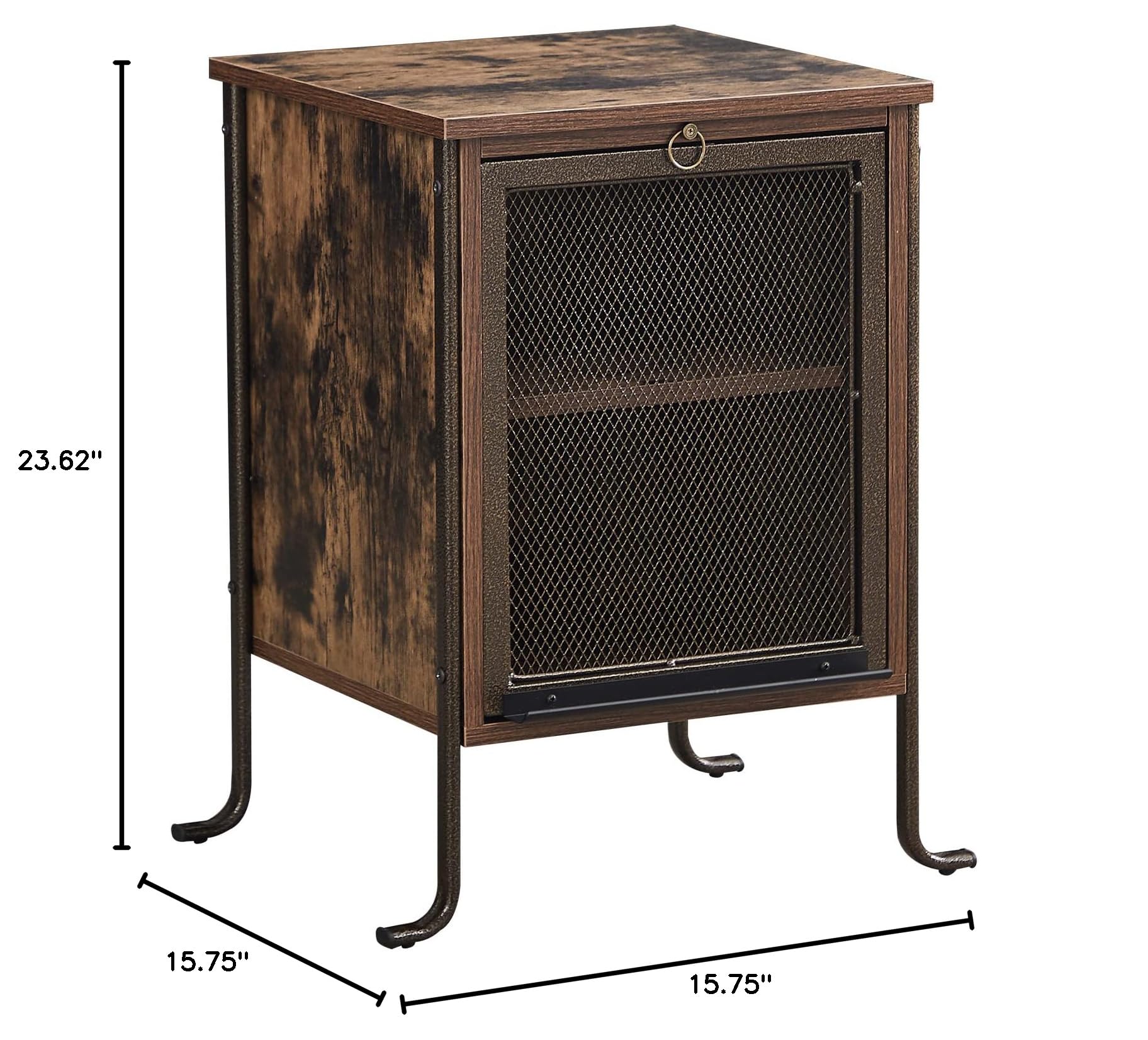 VECELO Rustic Brown Side Table with Pull-Out Tray & 2-Tier Storage Shelf - Compact End Table for Small Spaces, Bedroom Nightstand or Chairside Table - Sturdy Steel Frame for Living Room, Office & Dorm Use