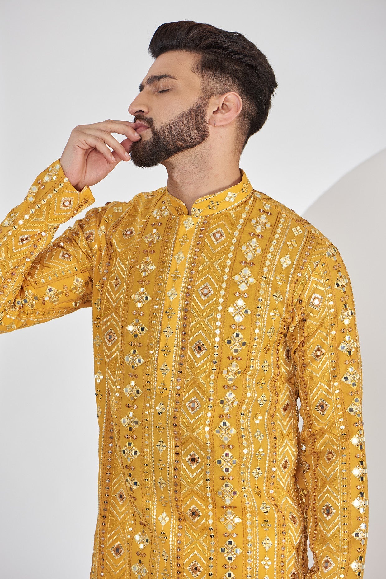 Mustard Mirror Work Kurta - Embroidered Indian Ethnic Tunic for Women | Perfect for Festivals, Weddings & Casual Wear