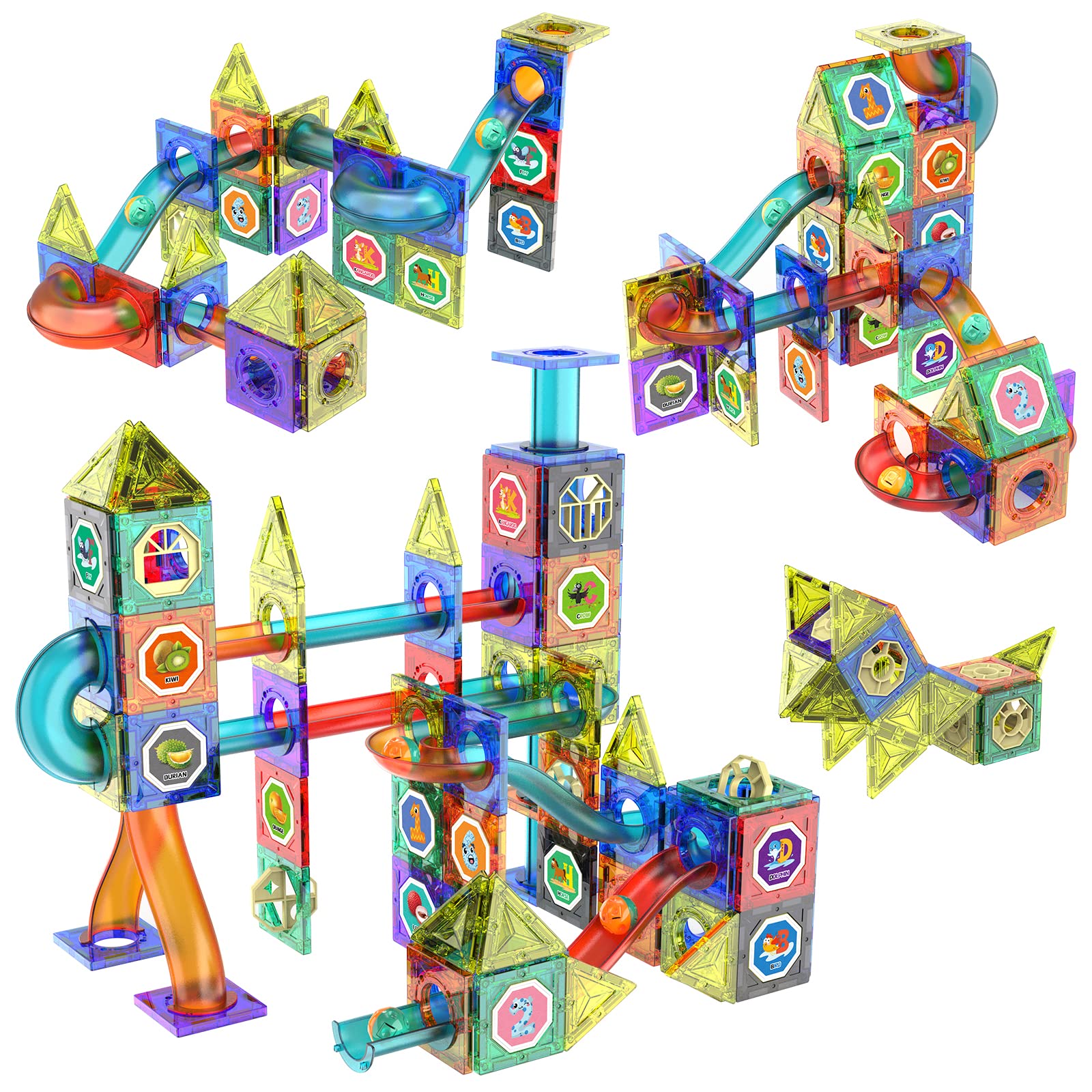 132-Piece Magnetic Tiles Building Blocks Set - STEM Educational Toys for Kids Ages 6-11, Marble Run Race Construction Kit for Boys & Girls - Perfect for Birthday, Christmas Gifts & Creative Learning Play