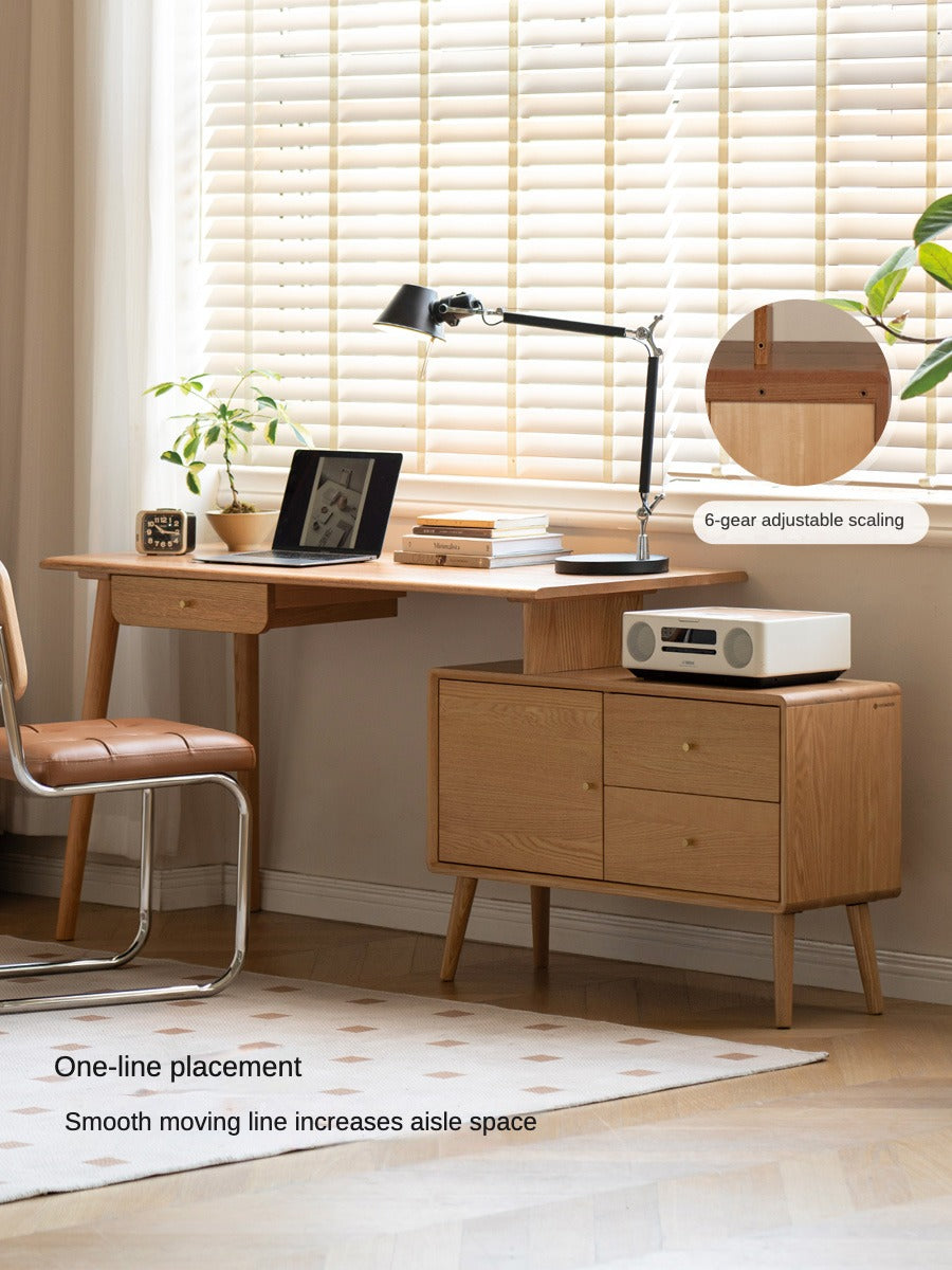 Solid Oak Wood Adjustable Height Office Desk - Extendable Workstation for Home & Business Use