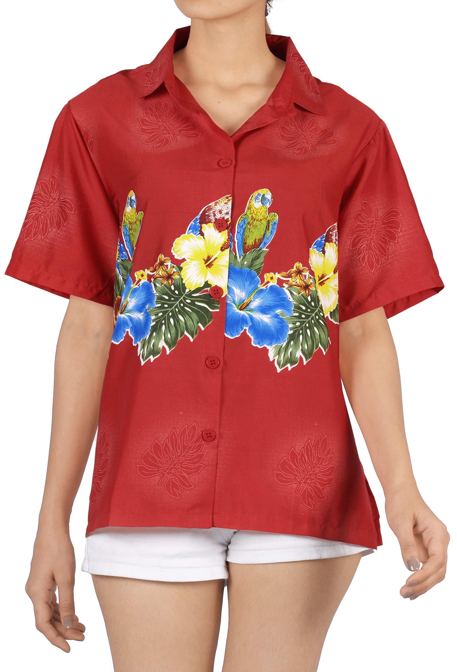 LA LEELA Women's Funny Short Sleeve Hawaiian Shirt - Casual Summer Beach Tops for Vacation, Party & Tropical Outfit