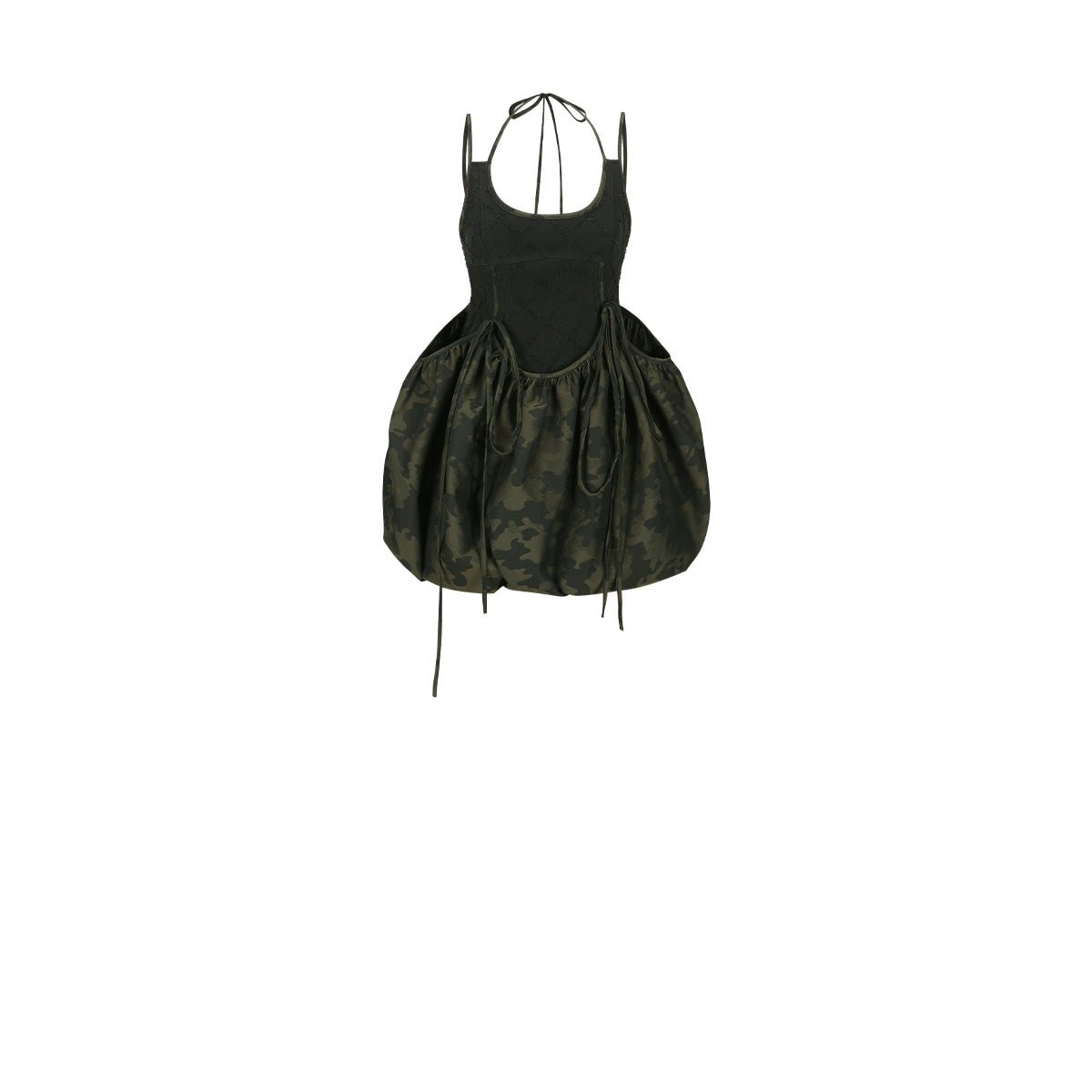Camouflage Parachute Balloon Dress for Women - Black Aesthetic Party Outfit for Halloween, Cosplay & Festival Fashion