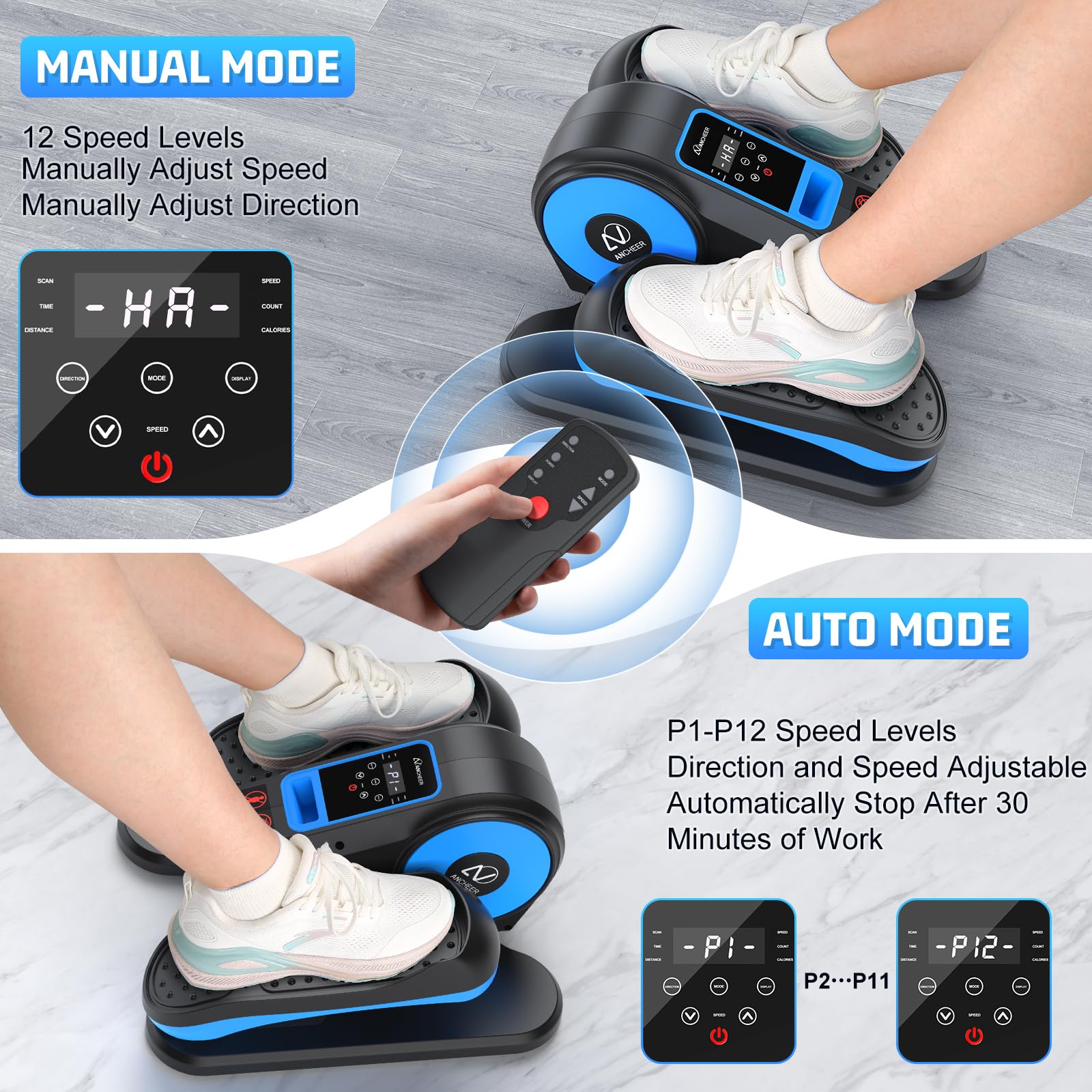 ANCHEER Under Desk Elliptical Machine - Motorized Leg Exerciser for Seniors & Office Workers, 12-Speed Adjustable Seated Elliptical Trainer - Perfect for Home Office, Physical Therapy & Sedentary Lifestyle