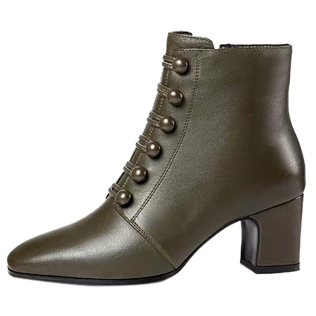 Women's Chunky Heel Ankle Boots - Pointed Toe, Side Zipper, Solid Color Fashion Booties for Casual Wear | Comfortable Square Heel Short Boots for Office, Dating & Night Out