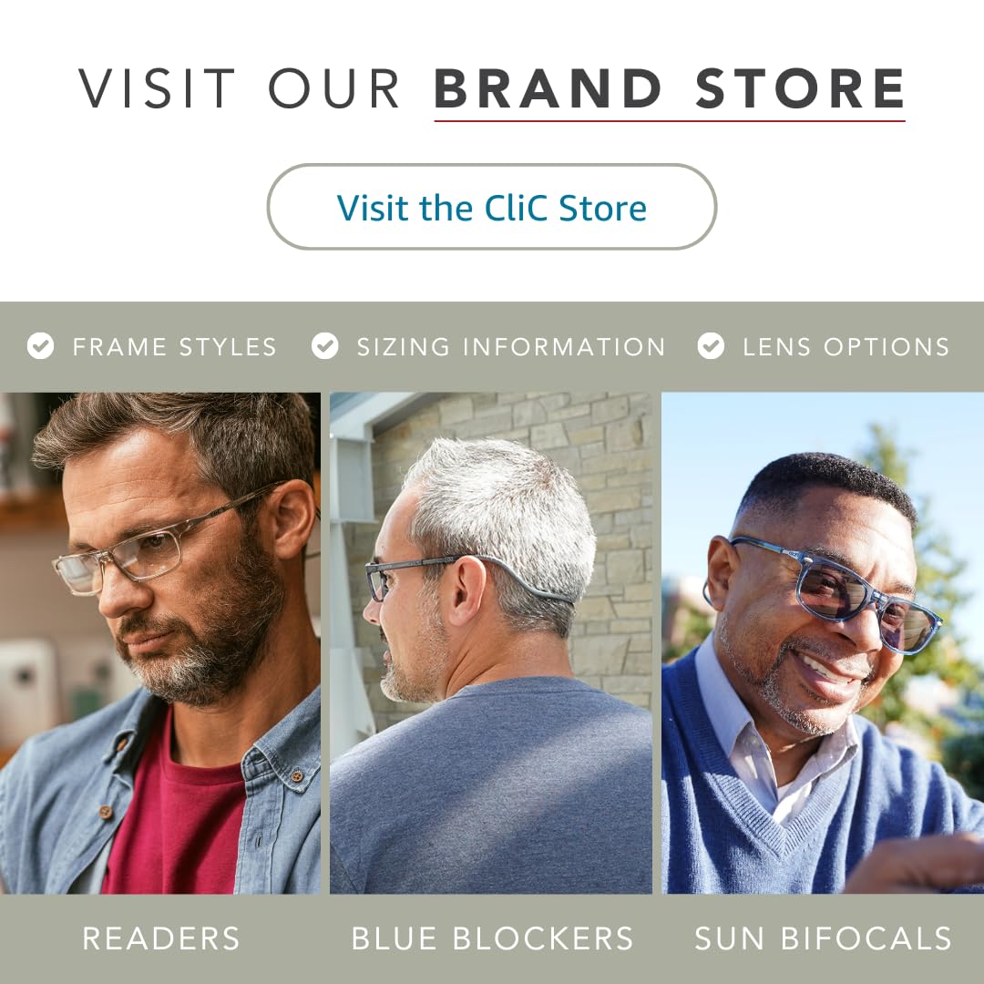 Clic Magnetic Reading Glasses for Men & Women - Small/Medium Size Computer Readers with Strong Magnets - Perfect for Office Work, Reading Books & Screen Time