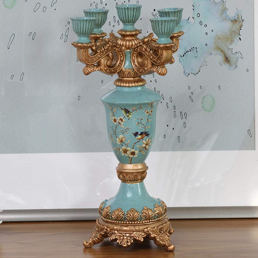 Vintage 5-Arm Metal Candle Holder Floor Candelabra - 16.55 Inch/42cm Green Resin Candlestick for Wedding, Dining, Christmas Party & Home Decor | Perfect for Centerpieces, Fireplace Mantel & Holiday Tablescapes