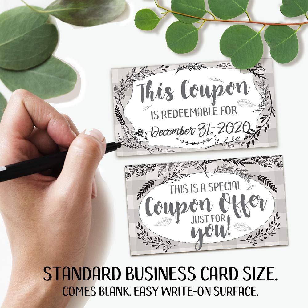 50 Blank Botanical Coupon Cards - Double-Sided Voucher Gift Cards for Small Businesses & Restaurants