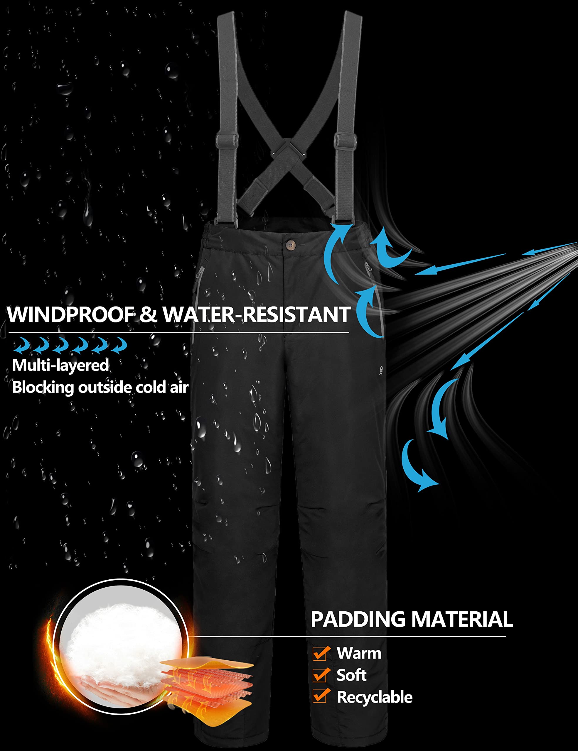 Little Donkey Andy Men's Insulated Waterproof Ski Bib Overalls - Winter Snowboard Pants with Detachable Suspenders for Skiing, Snowboarding & Cold Weather Outdoor Activities
