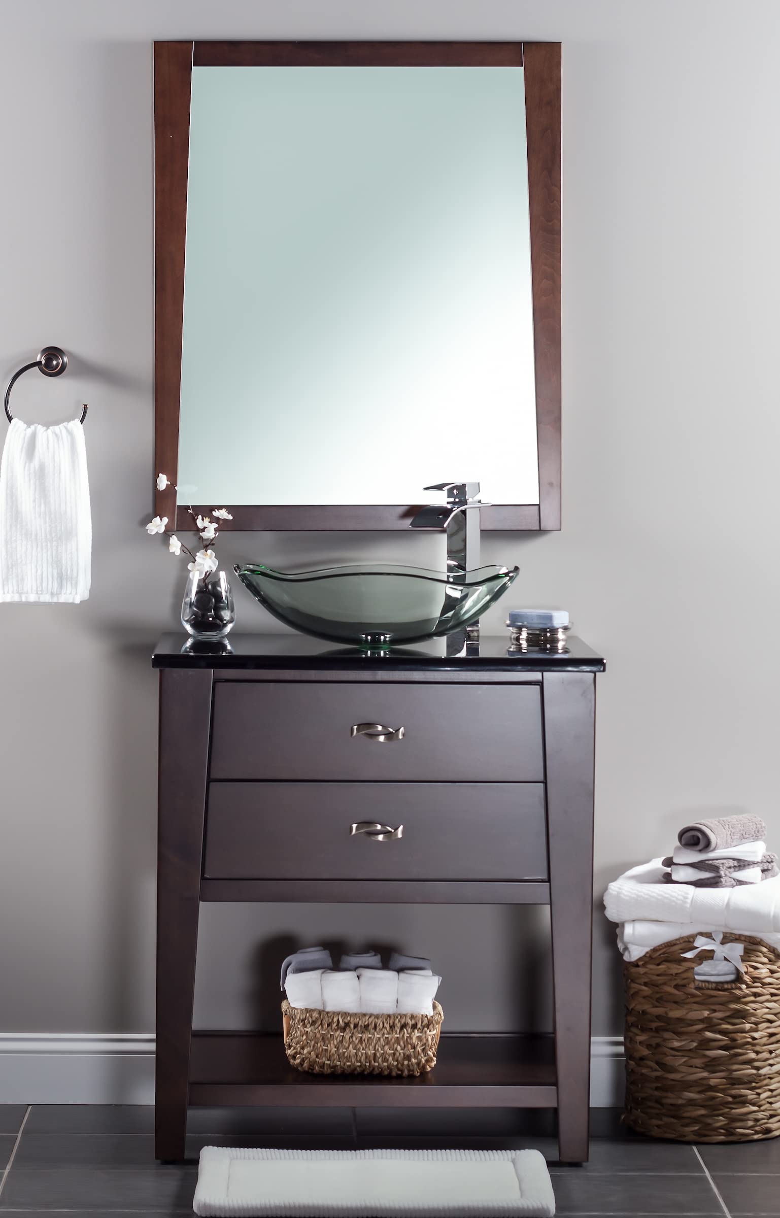 Novatto TIS-317C Elegant Glass Vessel Bathroom Sink - Modern Above Counter Basin for Powder Room, Master Bath & Guest Bathroom Vanity Installation