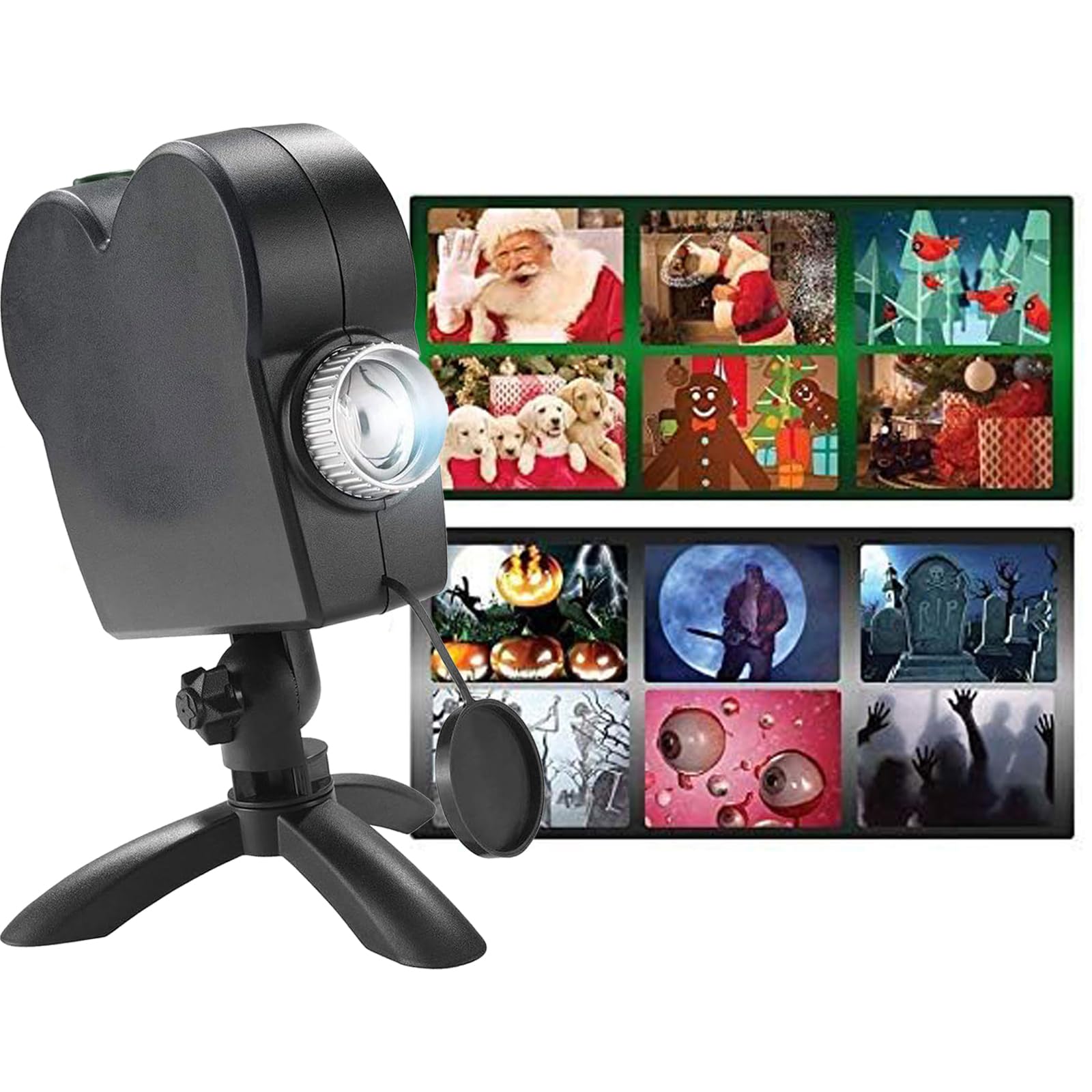 Halloween & Christmas Window Projector Light - 12 Holographic Movie Projections with Tripod Stand for Home Decor, Holiday Parties & Outdoor Displays - Perfect for Halloween Decorations, Christmas Light Shows & Special Events
