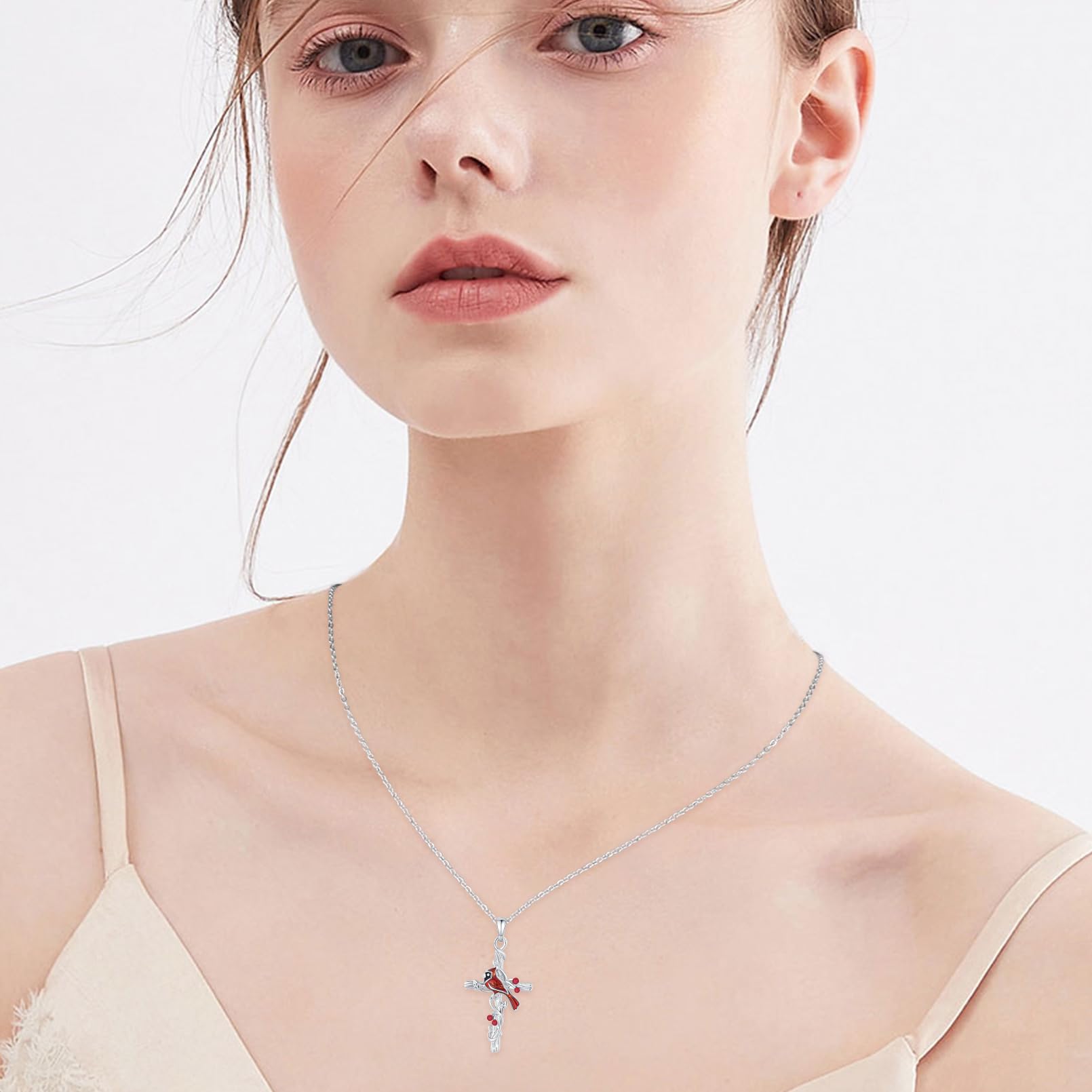 Cardinal Necklace for Women - 925 Sterling Silver Cross Pendant with Red Bird Charm | Sympathy Gift & Animal Jewelry | Perfect for Memorials, Birthdays & Everyday Wear