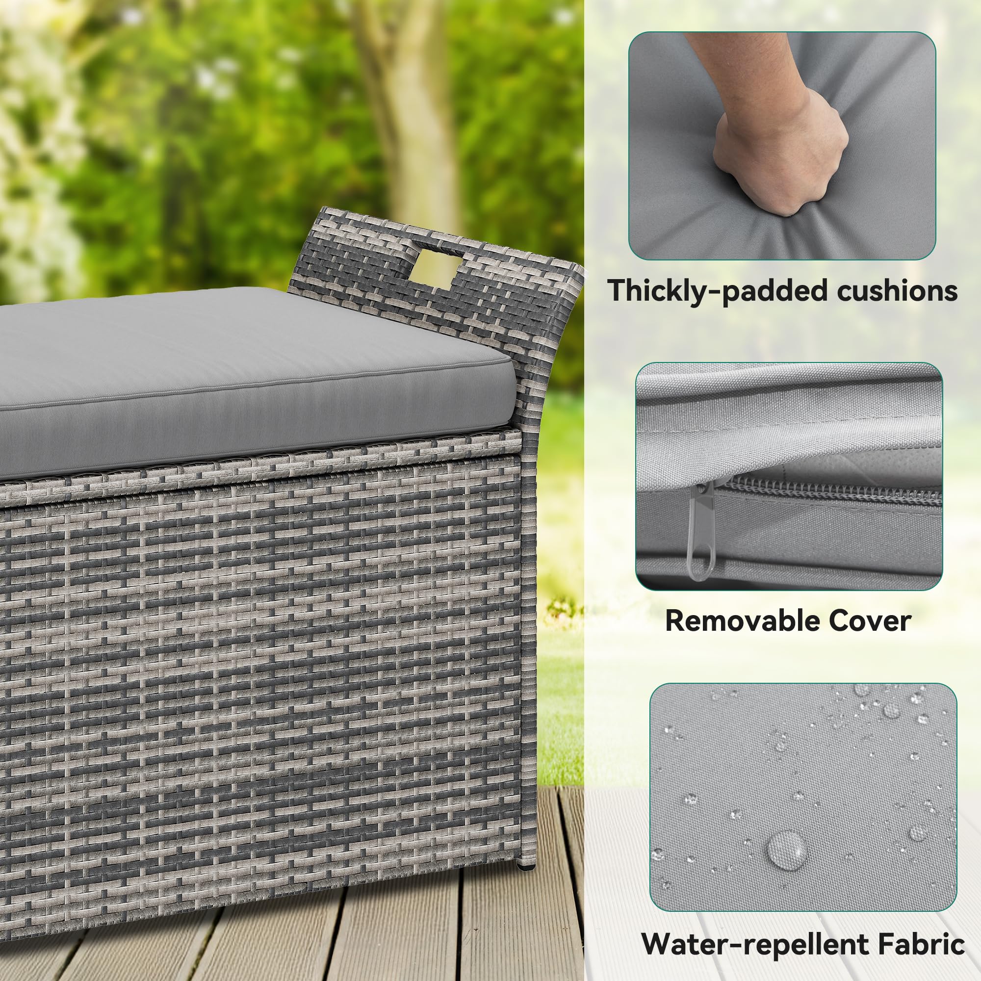 YITAHOME 90 Gallon Outdoor Wicker Storage Bench with Cushion - Large PE Rattan Deck Box with Handles & Hydraulic Lid - Perfect for Patio Furniture Storage, Garden Tools, Pool Accessories & Sports Equipment (Gray) - Ideal for Backyard, Deck, Poolside & Outdoor Organization