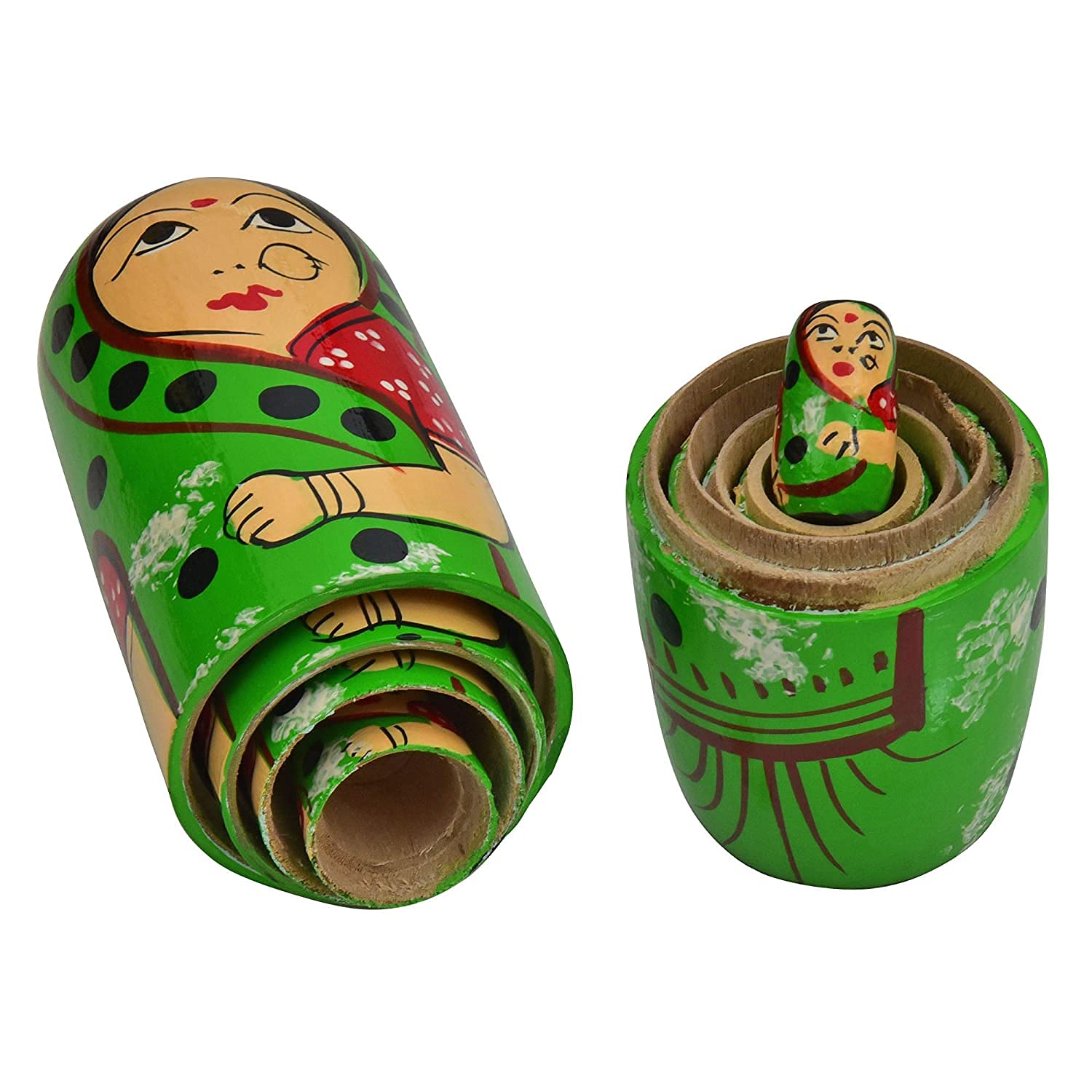 Hand-Painted Wooden Russian Nesting Dolls Set - Traditional Folk Art Home Decor, Unique Gift for Collectors (Green) | Perfect for Living Room Display, Cultural Decor, and Special Occasion Gifts