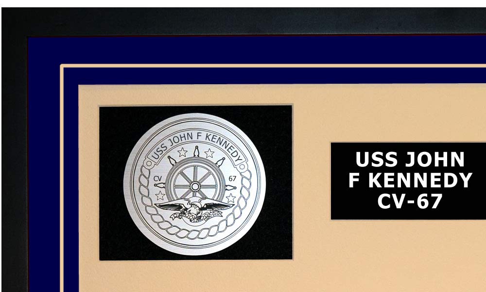 USS John F. Kennedy CV-67 Navy Ship Model Display - Blue Framed Military Collectible for Home Office Decor & Navy Veteran Gifts